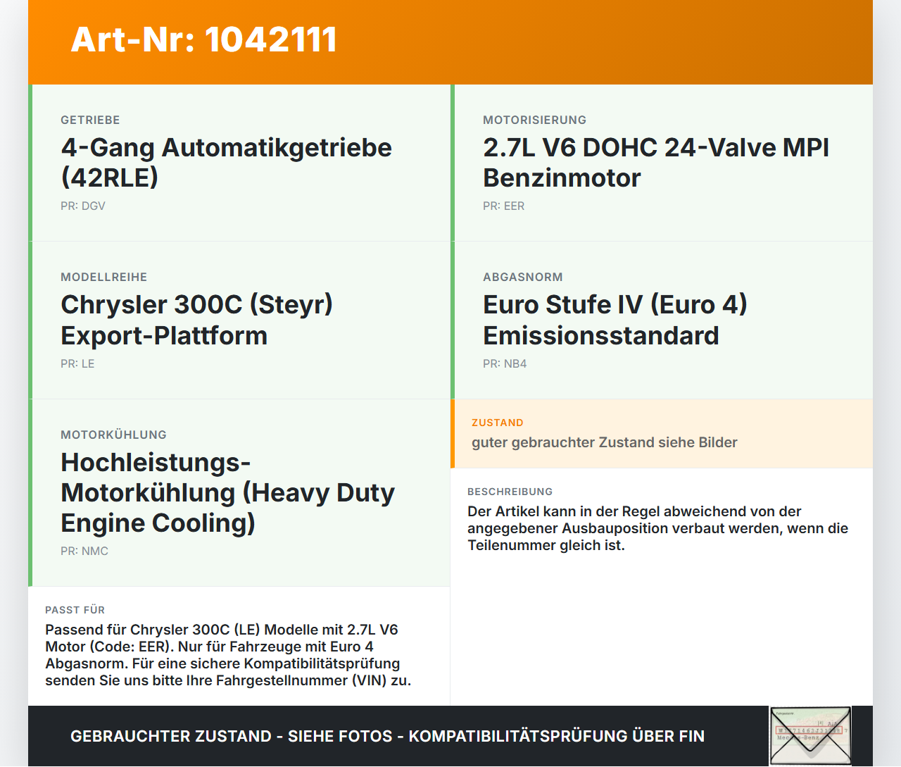 Chrysler 300C LE 04-07 2,7 142KW Ansaugrohr Luftschlauch Ansaugschlauch Chrysler 300C LE 04-07 07.08.2007 gebraucht Vorschau 3