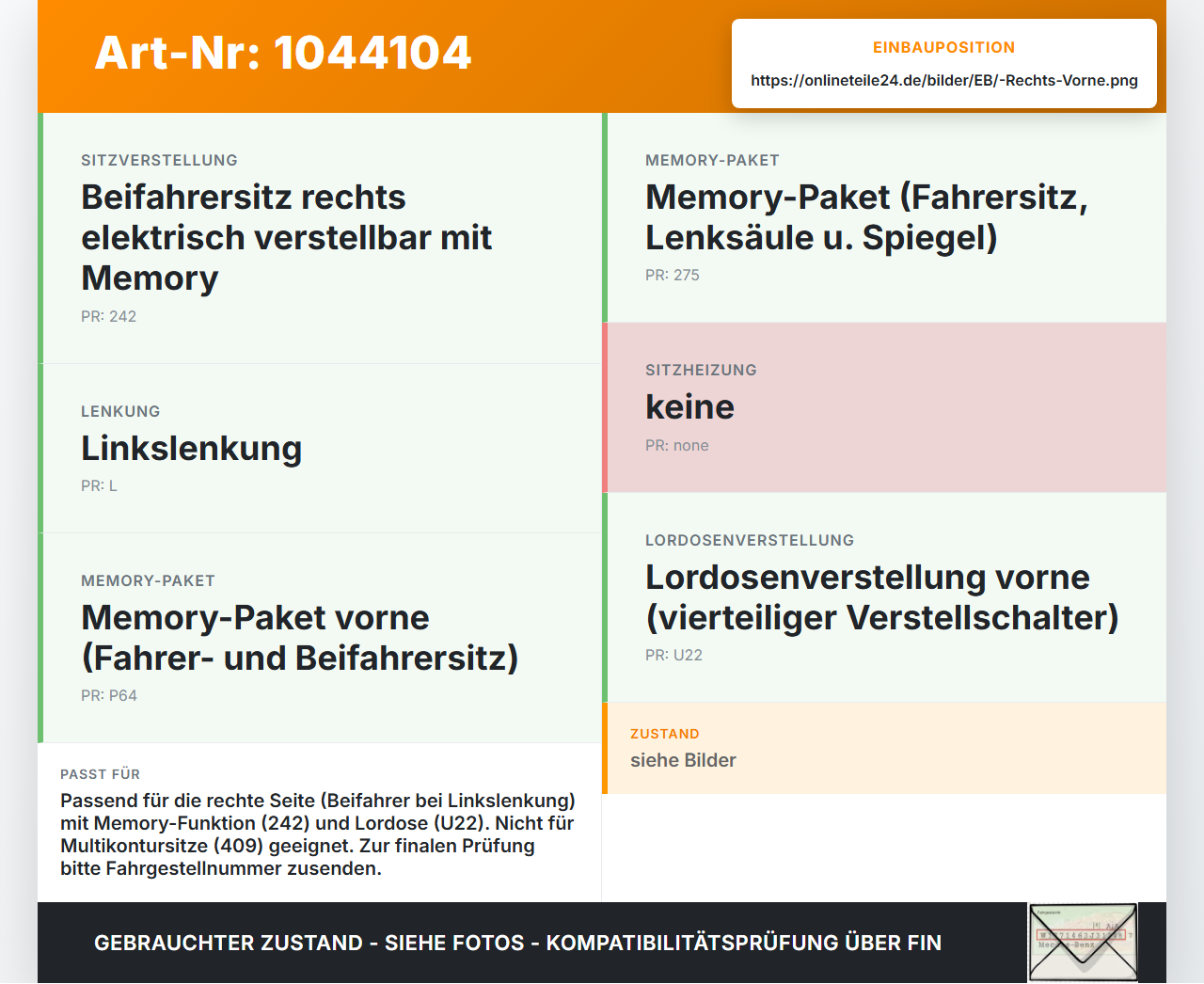 Mercedes X204 08-12 3.0 165KW Schalter Sitzverstellung Rechts Vorne Mercedes X204 08-12 04.12.2009 A2048702658... Vorschau 3