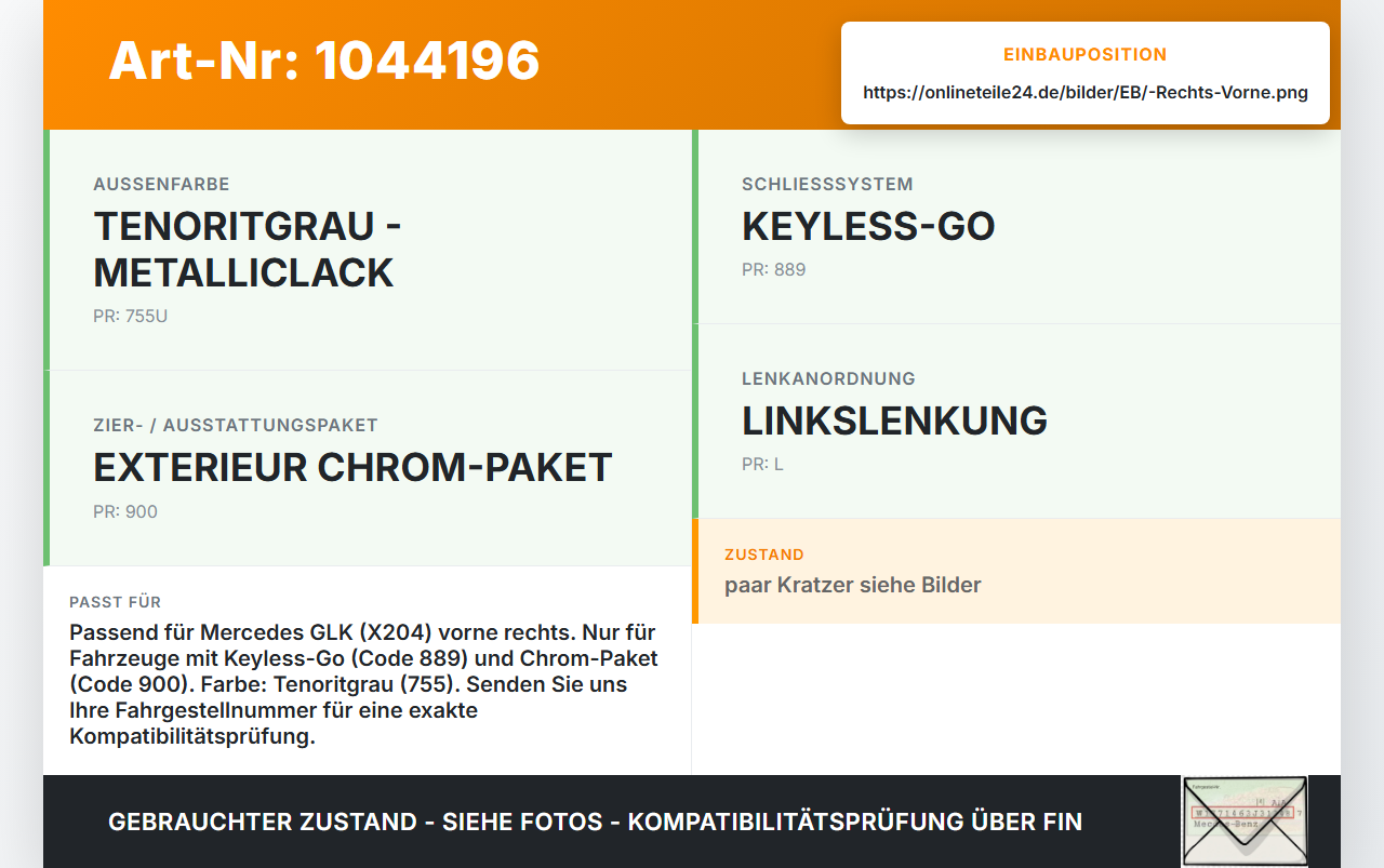 Mercedes X204 08-12 3.0 165KW Türgriff außen Rechts Vorne Keyless Entry Chrom Mercedes X204 08-12 04.12.2009... Vorschau 3