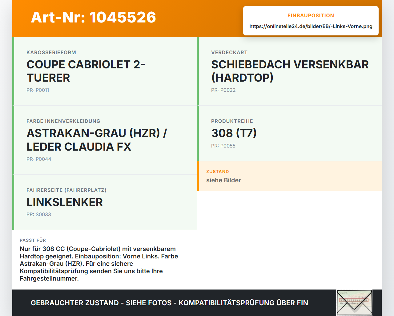Peugeot 308 I CC 11-15 Cabrio Aufnahme für Verriegelung Schloss Verdeck Hardtop Links Vorne Peugeot 308 I CC 11-15... Vorschau 3