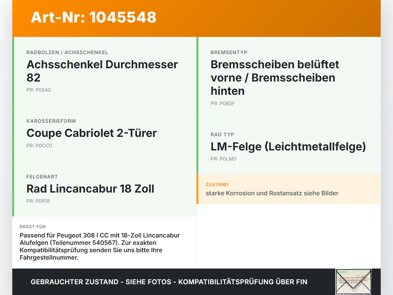 Peugeot 308 I CC 11-15 Satz Radschrauben Schraube Radbolzen Peugeot 308 I CC 11-15 20.04.2012 540567 gebraucht Vorschau 3