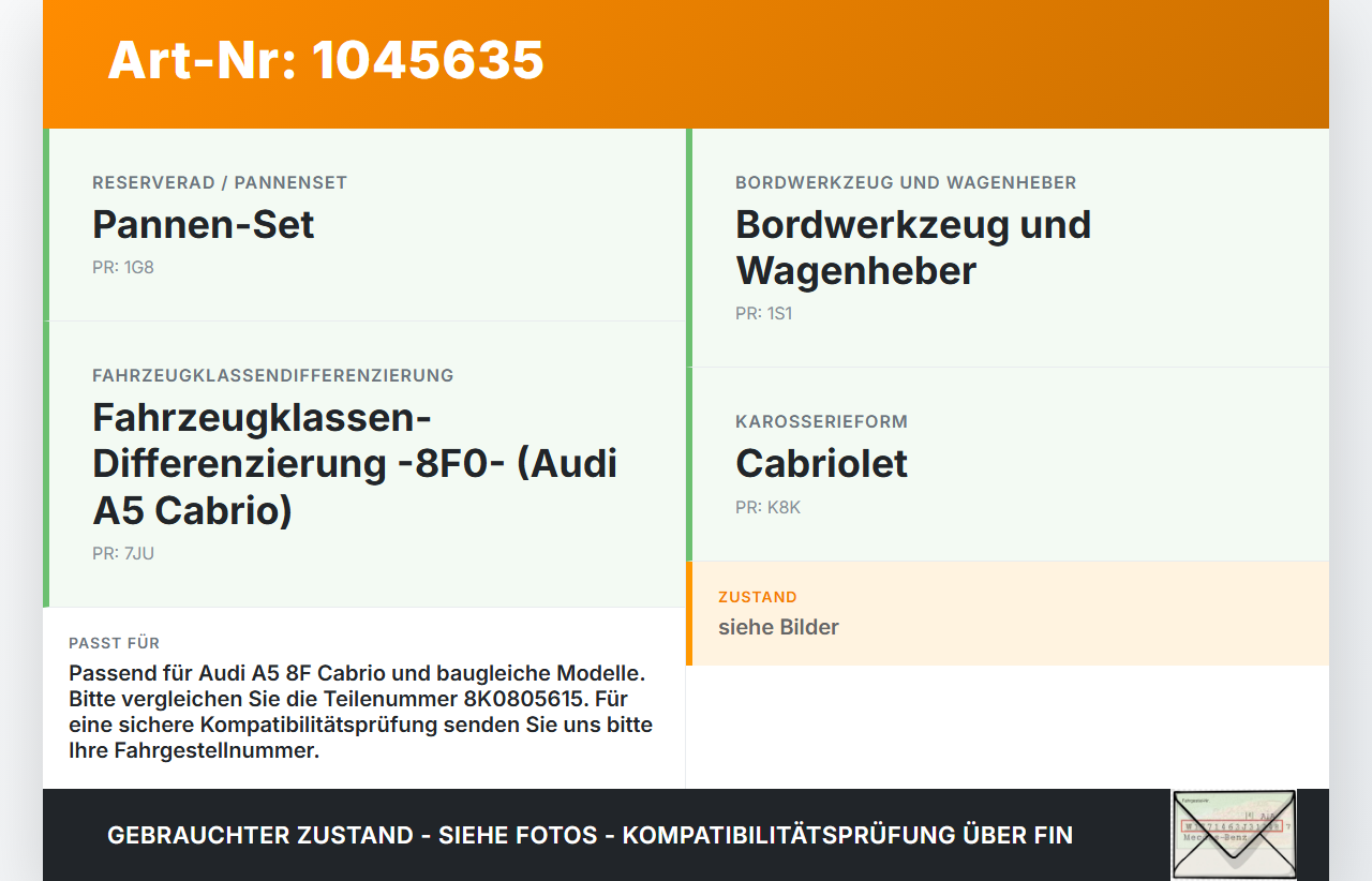 Audi A5 8F Cabrio 09-12 Abschleppöse Abschlepphaken Audi A5 8F Cabrio 09-12 25.08.2011 8K0805615 gebraucht Vorschau 3