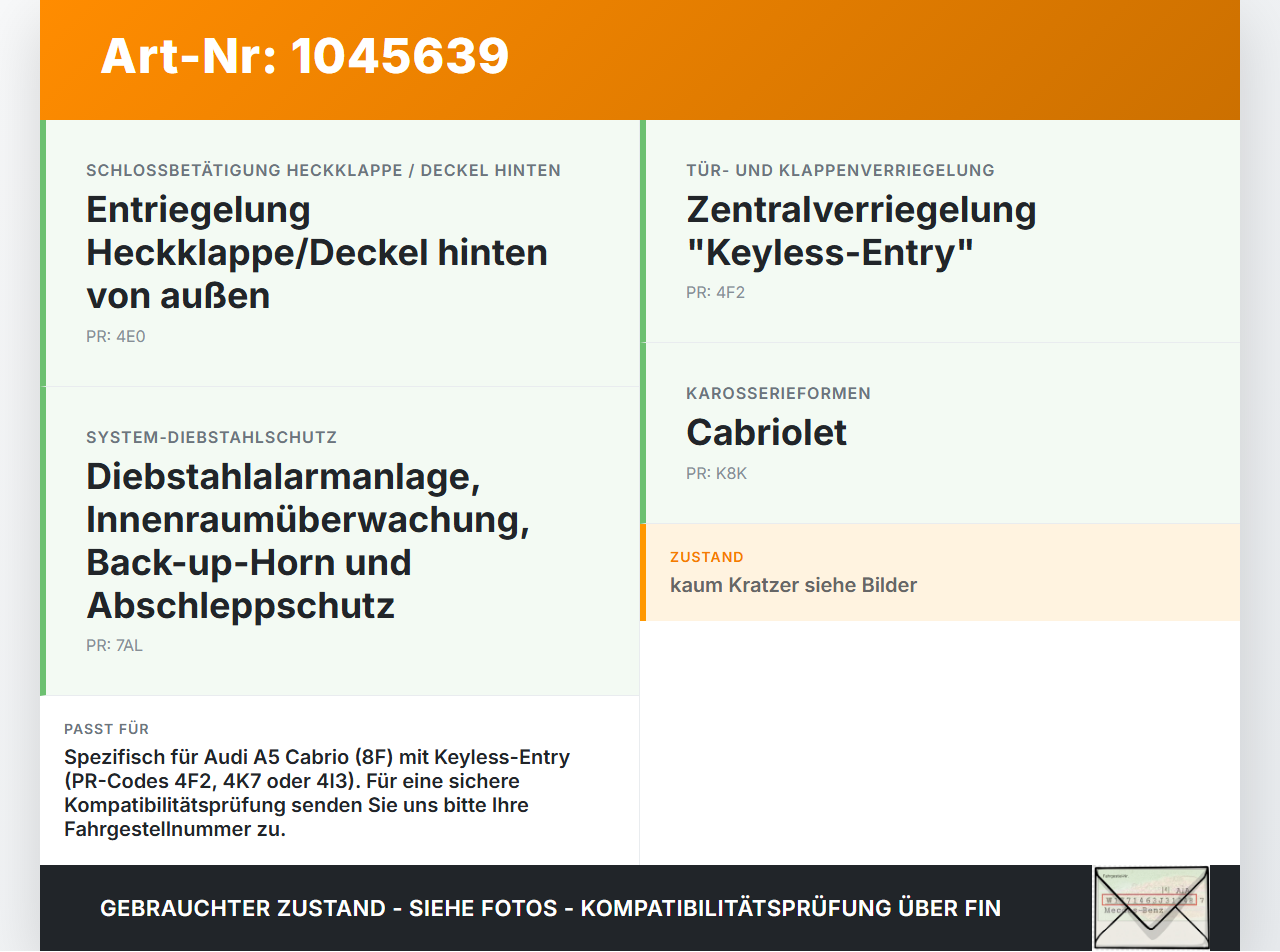 Audi A5 8F Cabrio 09-12 Empfänger Antenne für Kessy Keyless Entry Pos.1 Audi A5 8F Cabrio 09-12 25.08.2011... Vorschau 3