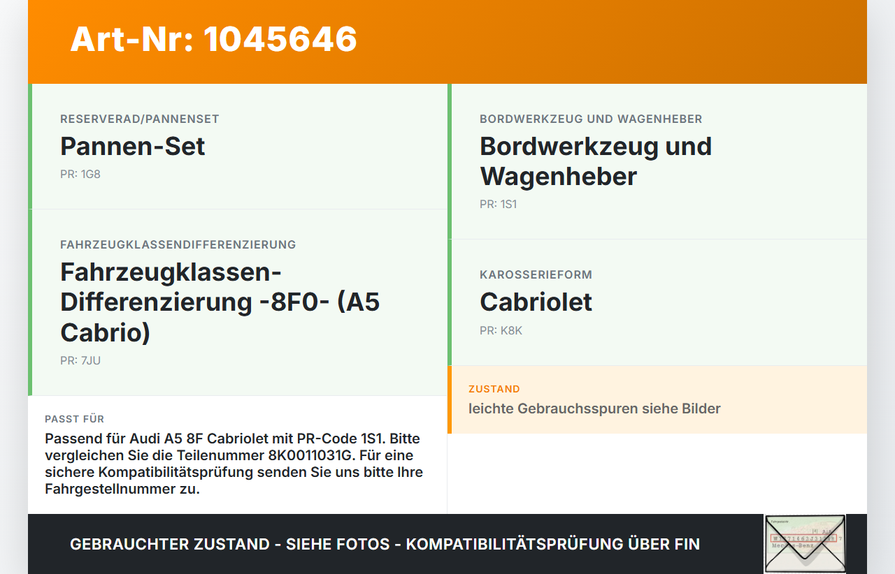 Audi A5 8F Cabrio 09-12 Wagenheber Audi A5 8F Cabrio 09-12 25.08.2011 8K0011031G gebraucht Vorschau 3