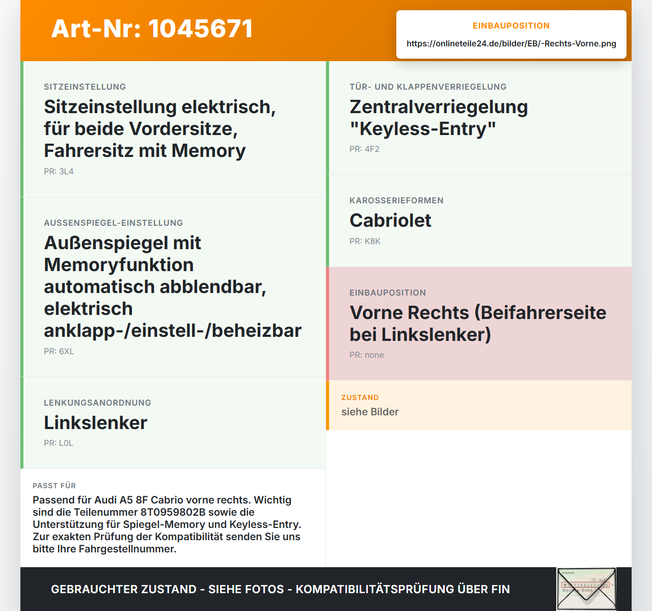 Audi A5 8F Cabrio 09-12 Cabrio Fensterhebermotor Rechts Vorne Audi A5 8F Cabrio 09-12 25.08.2011 8T0959802B... Vorschau 3