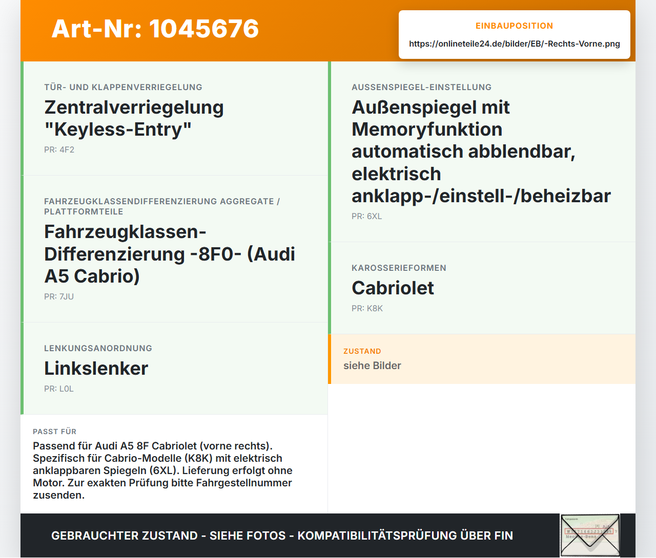 Audi A5 8F Cabrio 09-12 Cabrio Fensterheber o. FH-Motor Rechts Vorne Audi A5 8F Cabrio 09-12 25.08.2011 8F0837462C... Vorschau 3