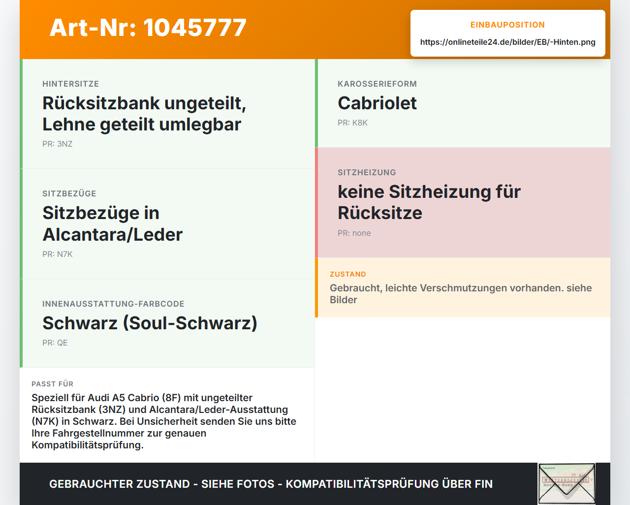 Audi A5 8F Cabrio 09-12 Sitzpolster f. Rücksitzbank Hinten Leder Schwarz Audi A5 8F Cabrio 09-12 25.08.2011... Vorschau 3