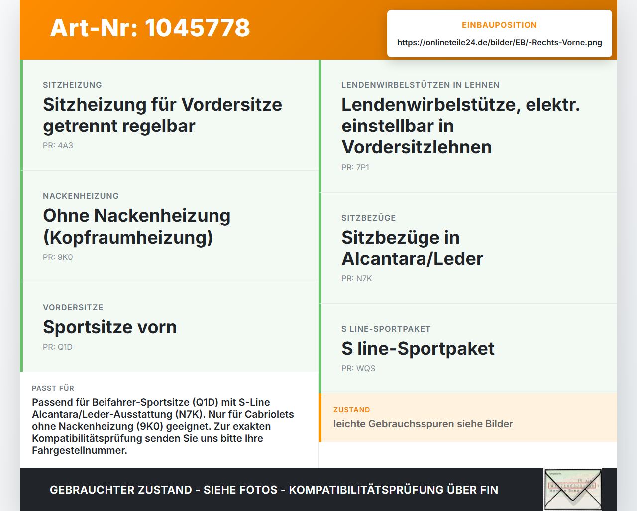 Audi A5 8F Cabrio 09-12 Cabrio Sitzbezug Rückenpolster Rechts Vorne S-Line für Beifahrer Sitz Audi A5 8F Cabrio... Vorschau 3
