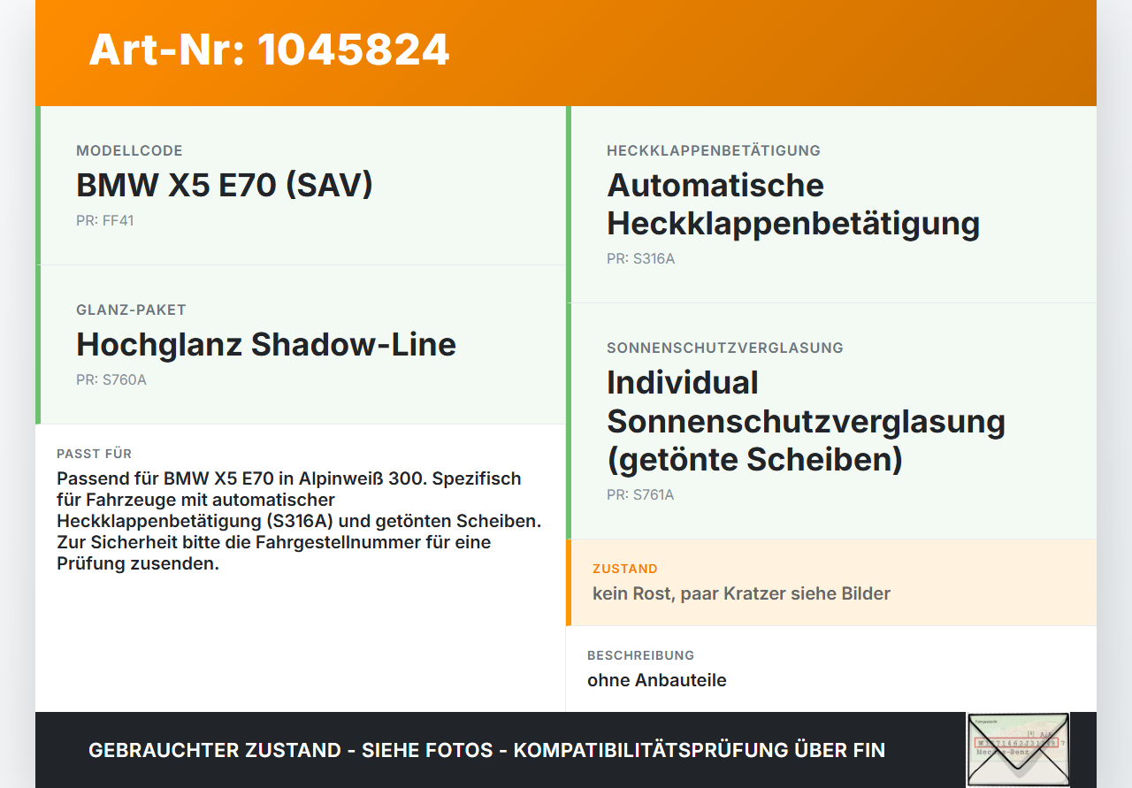 BMW X5 35d E70 06-10 Heckklappe Kofferraumdeckel 300 BMW X5 35d E70 06-10 16.06.2009 7262544 41627262544 gebraucht Vorschau 3