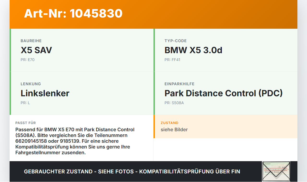 BMW X5 35d E70 06-10 Steuergerät PDC Einparkhilfe SG BMW X5 35d E70 06-10 16.06.2009 9145158 66209145158... Vorschau 3