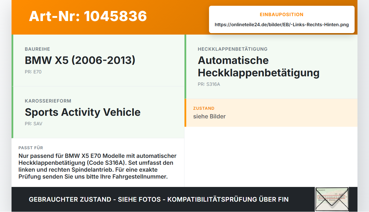 BMW X5 35d E70 06-10 2x Dämpfer für Elektr.  Heckklappe Spindelantrieb Links und Rechts Hinten BMW X5 35d E70 06-10... Vorschau 3