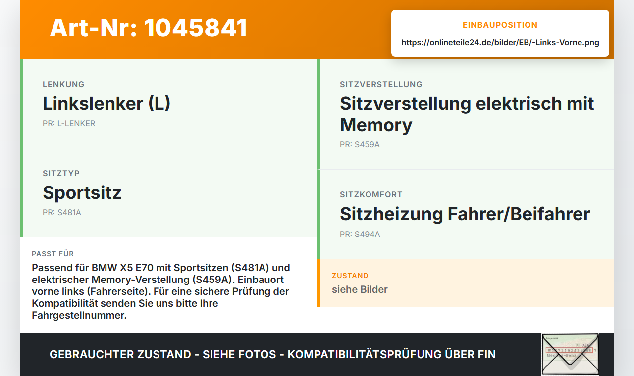 BMW X5 35d E70 06-10 Stellmotor für Sitzverstellung Links Vorne Mitte Pos.3 BMW X5 35d E70 06-10 16.06.2009 7075947... Vorschau 3