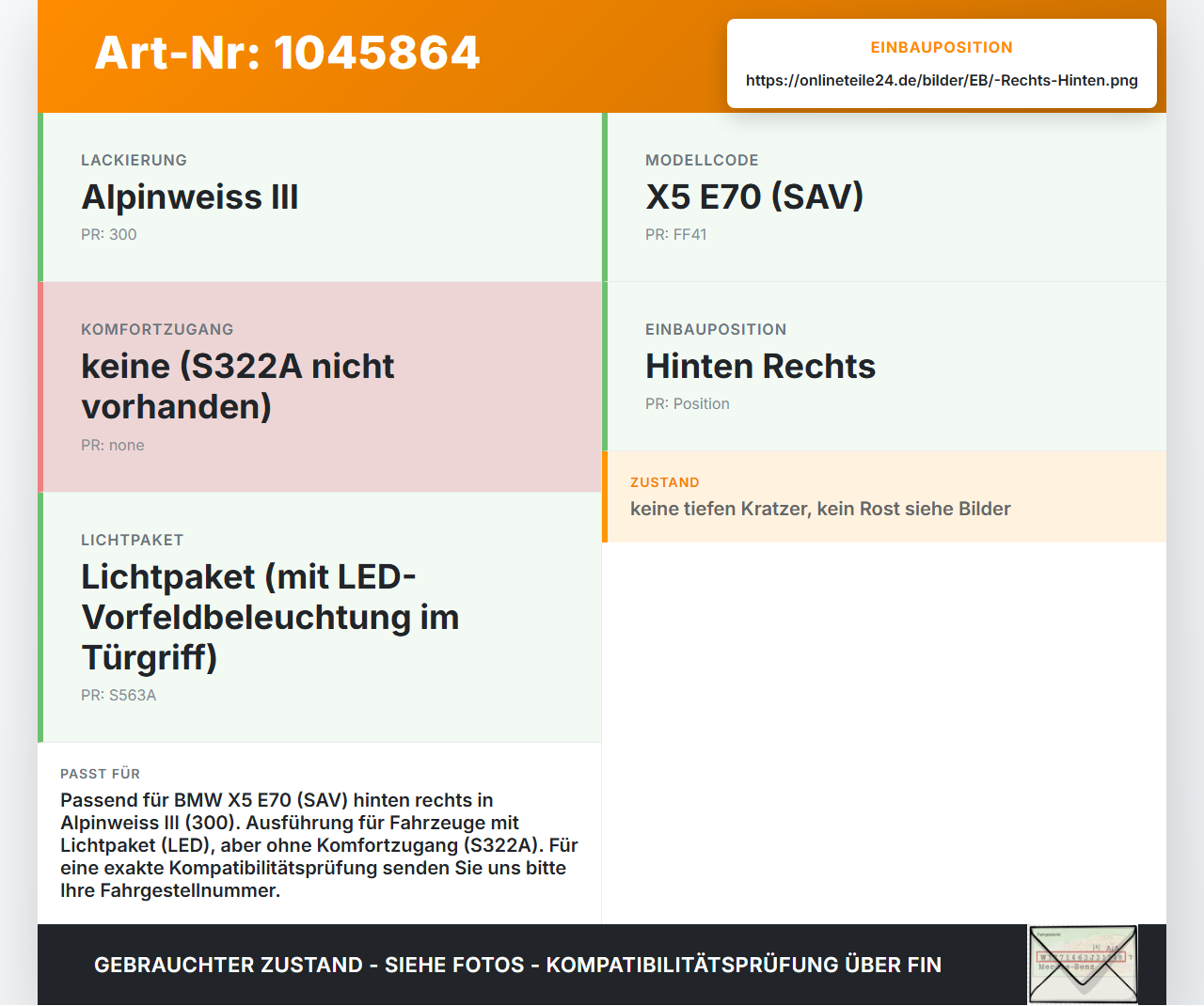 BMW X5 35d E70 06-10 Türgriff Griff aussen Rechts Hinten 300 BMW X5 35d E70 06-10 16.06.2009 7207562 51217207562... Vorschau 3