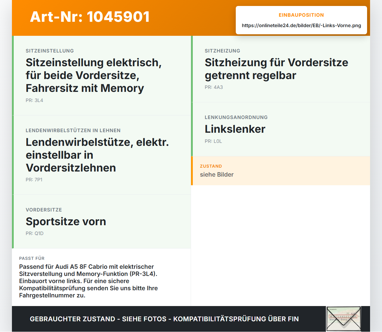 Audi A5 8F Cabrio 09-12 Stellmotor für Elektr. Sitzverstellung Links Vorne Audi A5 8F Cabrio 09-12 25.08.2011... Vorschau 3