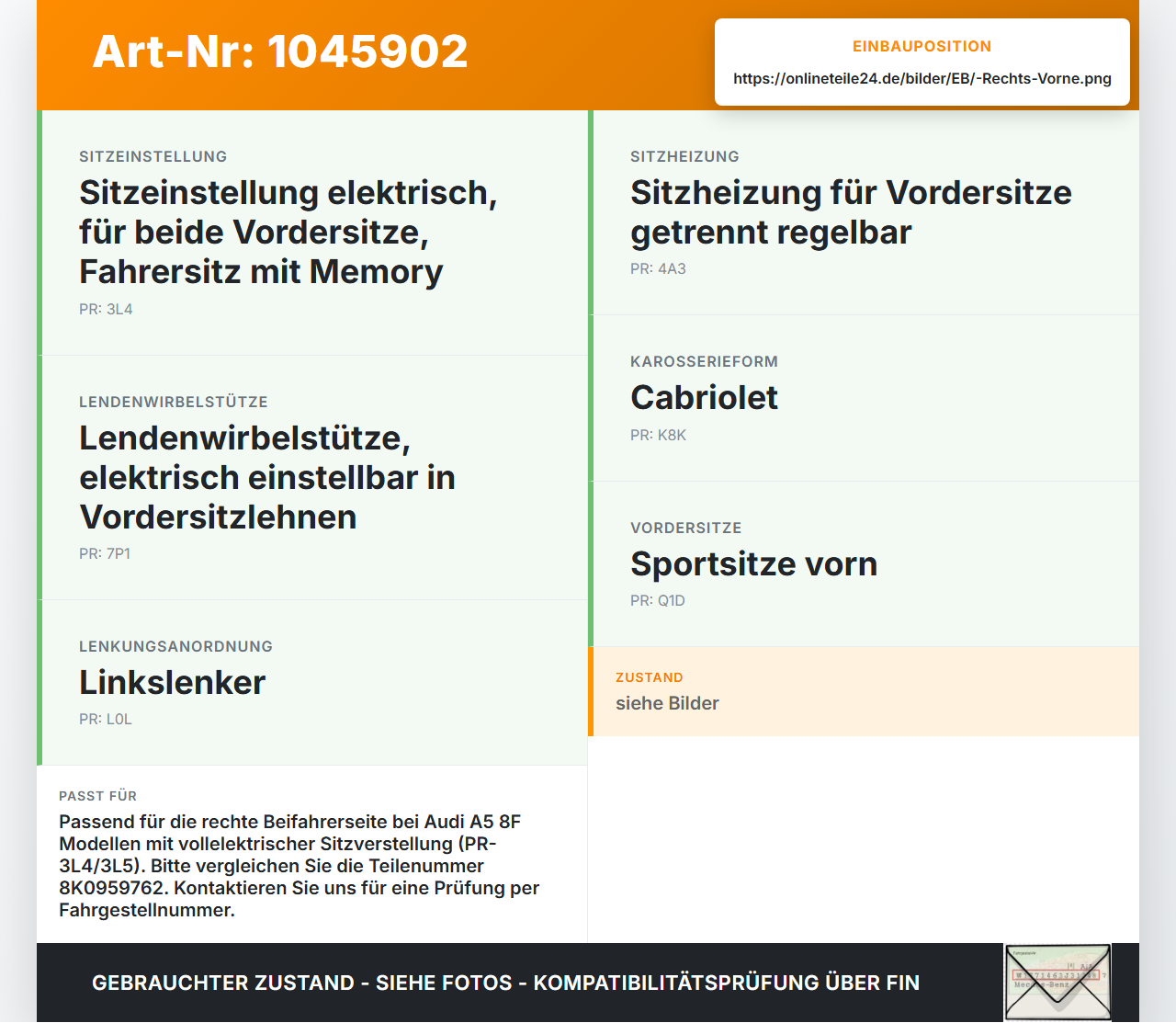 Audi A5 8F Cabrio 09-12 Stellmotor für Elektr. Sitzverstellung Rechts Vorne Audi A5 8F Cabrio 09-12 25.08.2011... Vorschau 3