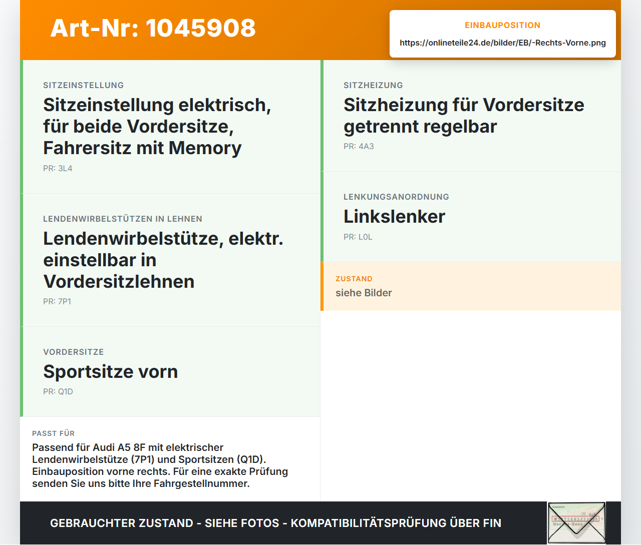Audi A5 8F Cabrio 09-12 Lendenwirbelstütze Schalter Sitz Rechts Vorne Audi A5 8F Cabrio 09-12 25.08.2011 8E0959777B... Vorschau 3