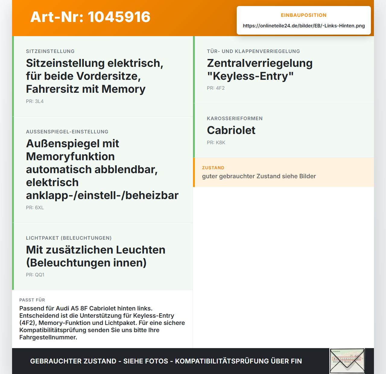 Audi A5 8F Cabrio 09-12 Türsteuergerät Hinten Links Audi A5 8F Cabrio 09-12 25.08.2011 8T0959795L 8T0959795C gebraucht Vorschau 3