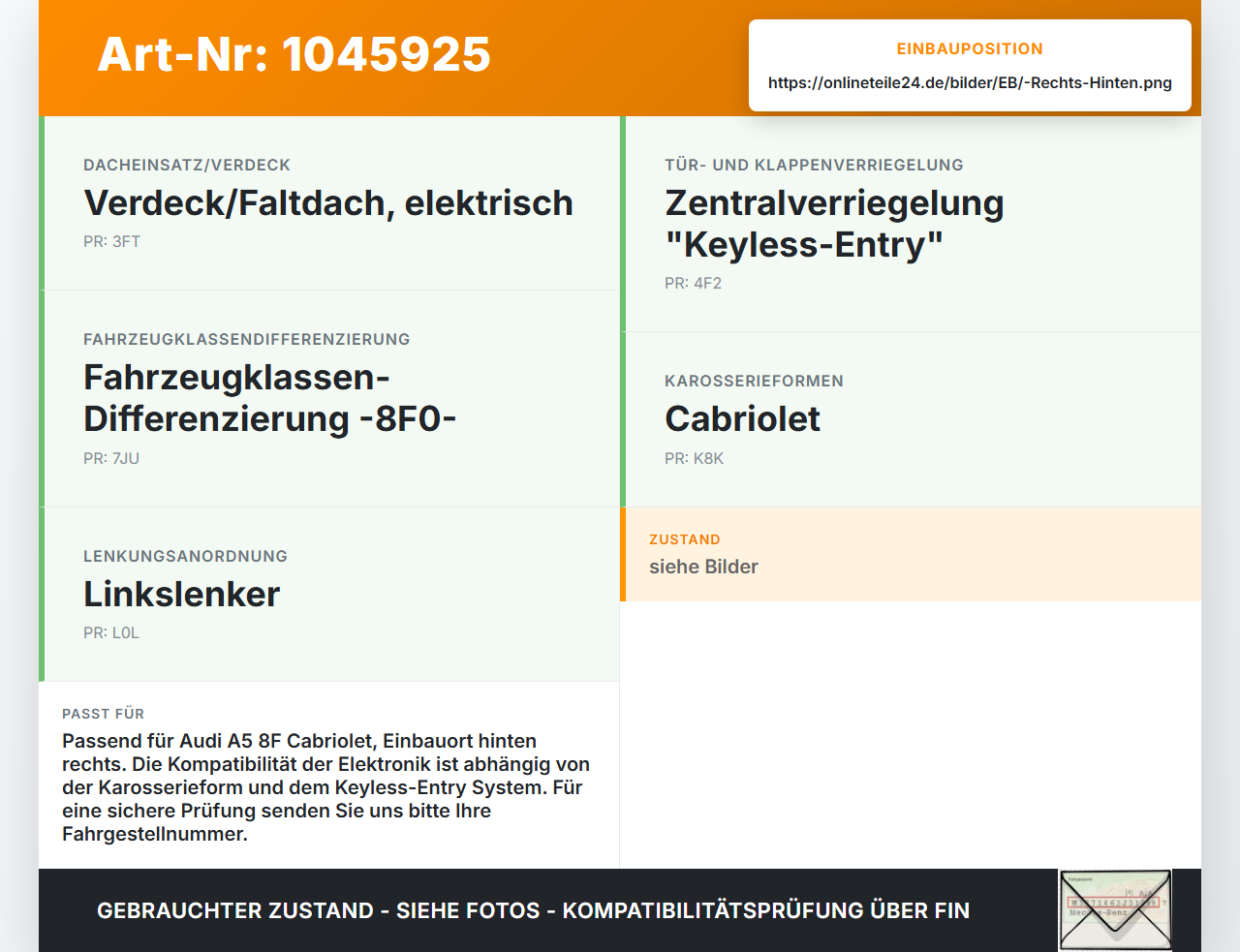 Audi A5 8F Cabrio 09-12 Cabrio Fensterhebermotor mit Fensterheber Rechts Hinten Audi A5 8F Cabrio 09-12 25.08.2011... Vorschau 3