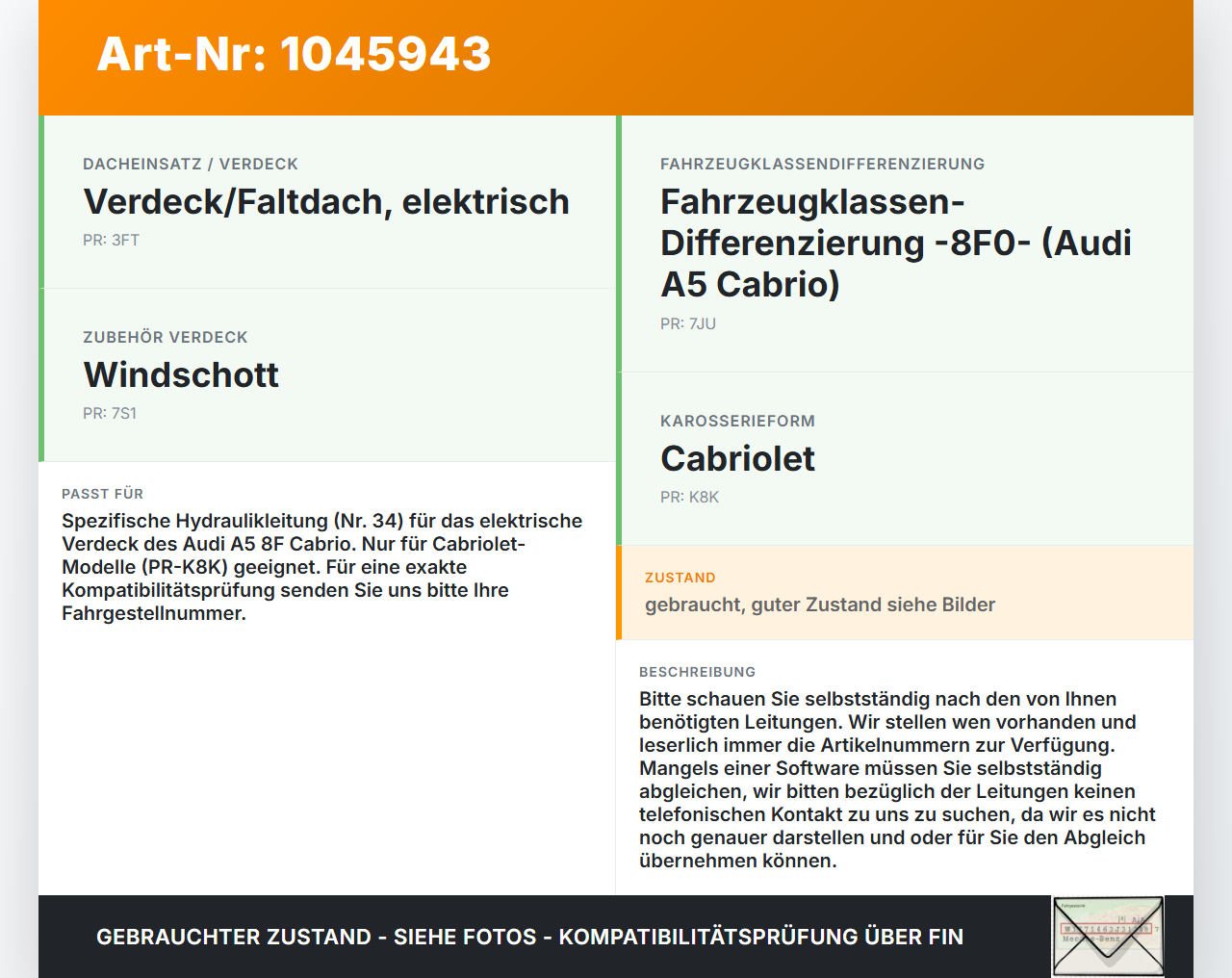 Audi A5 8F Cabrio 09-12 Cabrio Hydraulik Schlauch Leitung 34 für Verdeck Audi A5 8F Cabrio 09-12 25.08.2011... Vorschau 3