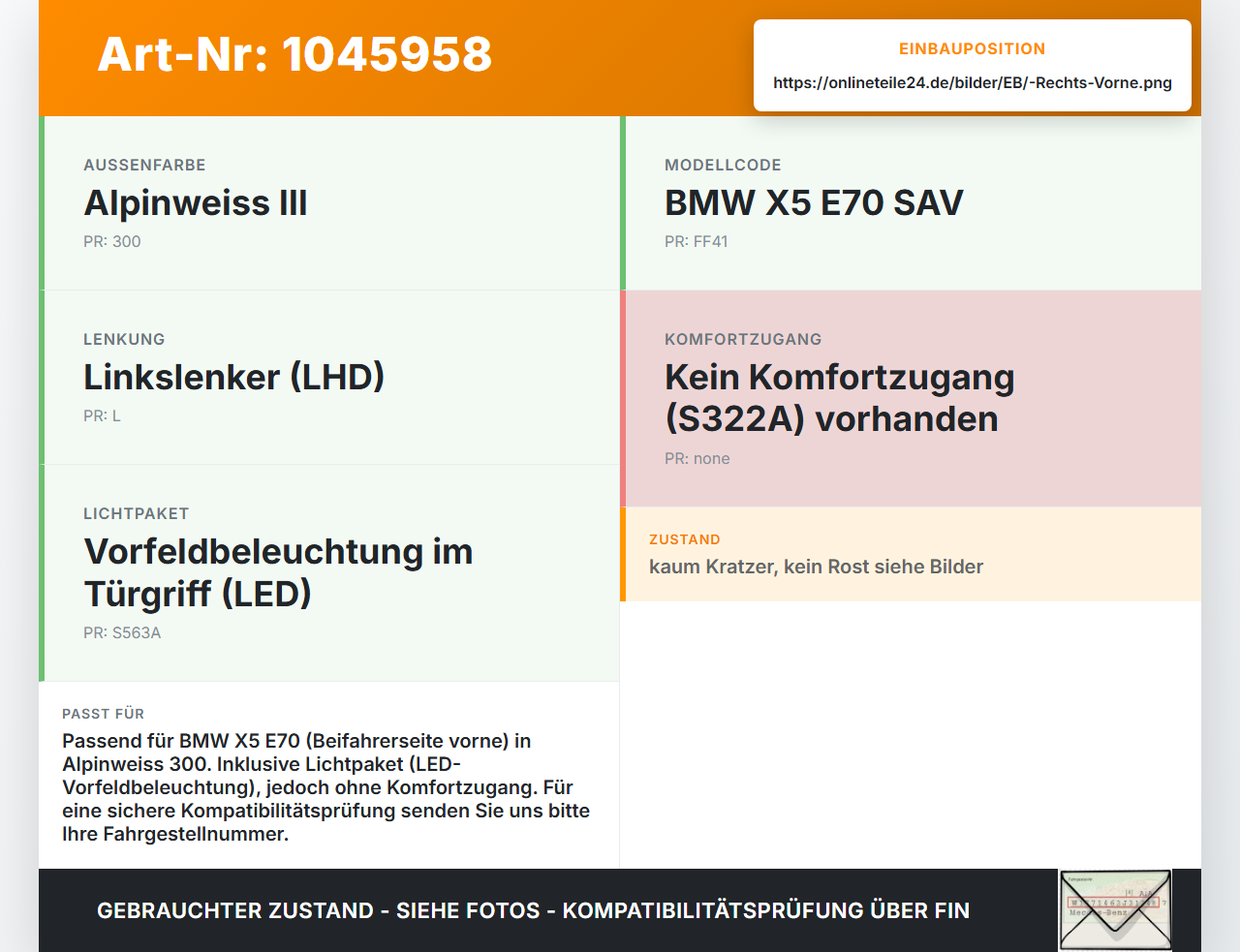 BMW X5 35d E70 06-10 Türgriff Griff aussen Rechts Vorne 300 BMW X5 35d E70 06-10 16.06.2009 7207562 51217207562... Vorschau 3