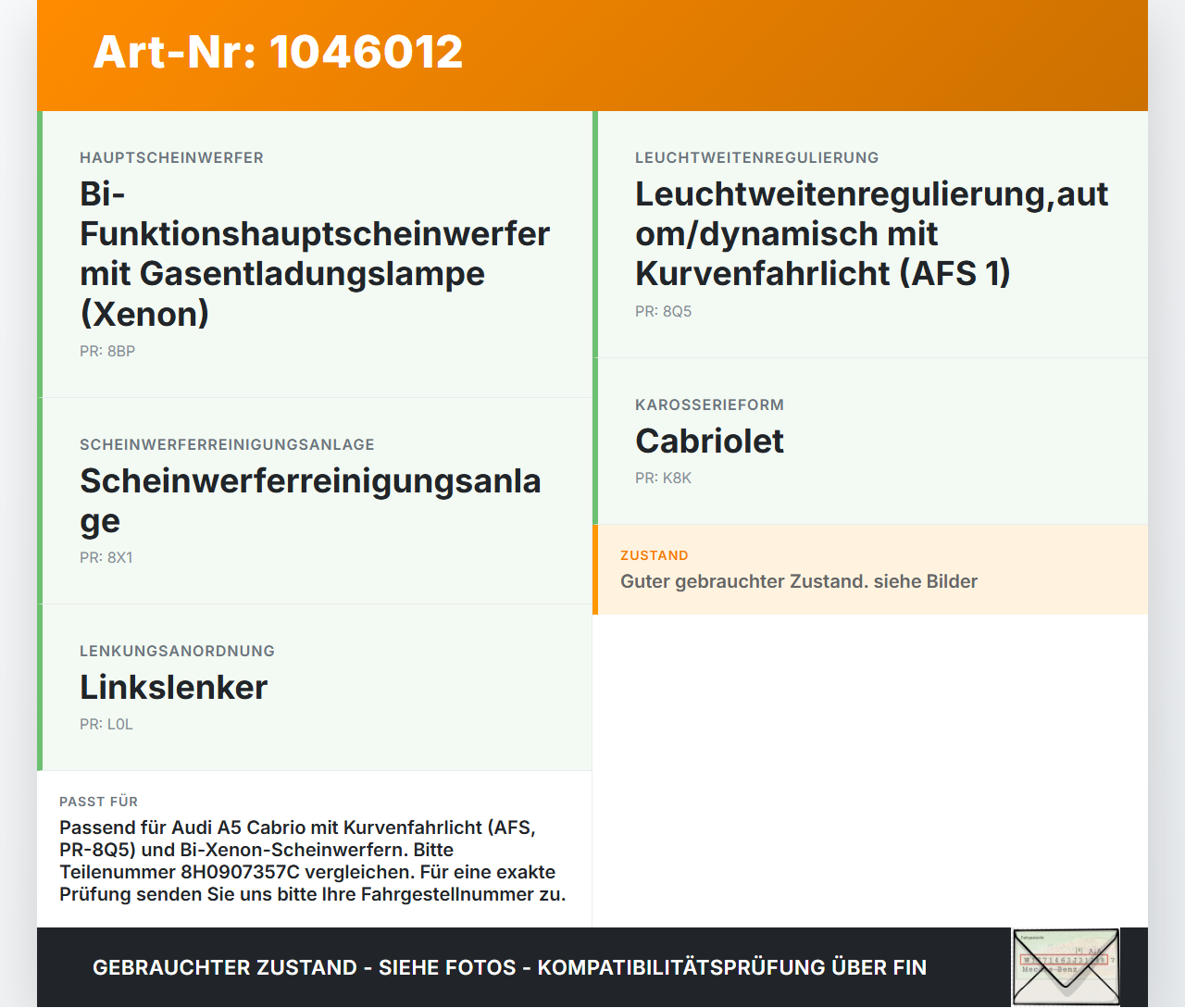Audi A5 8F Cabrio 09-12 Steuergerät ECU Licht Kontrolle AFS SG Audi A5 8F Cabrio 09-12 25.08.2011 8H0907357C... Vorschau 3