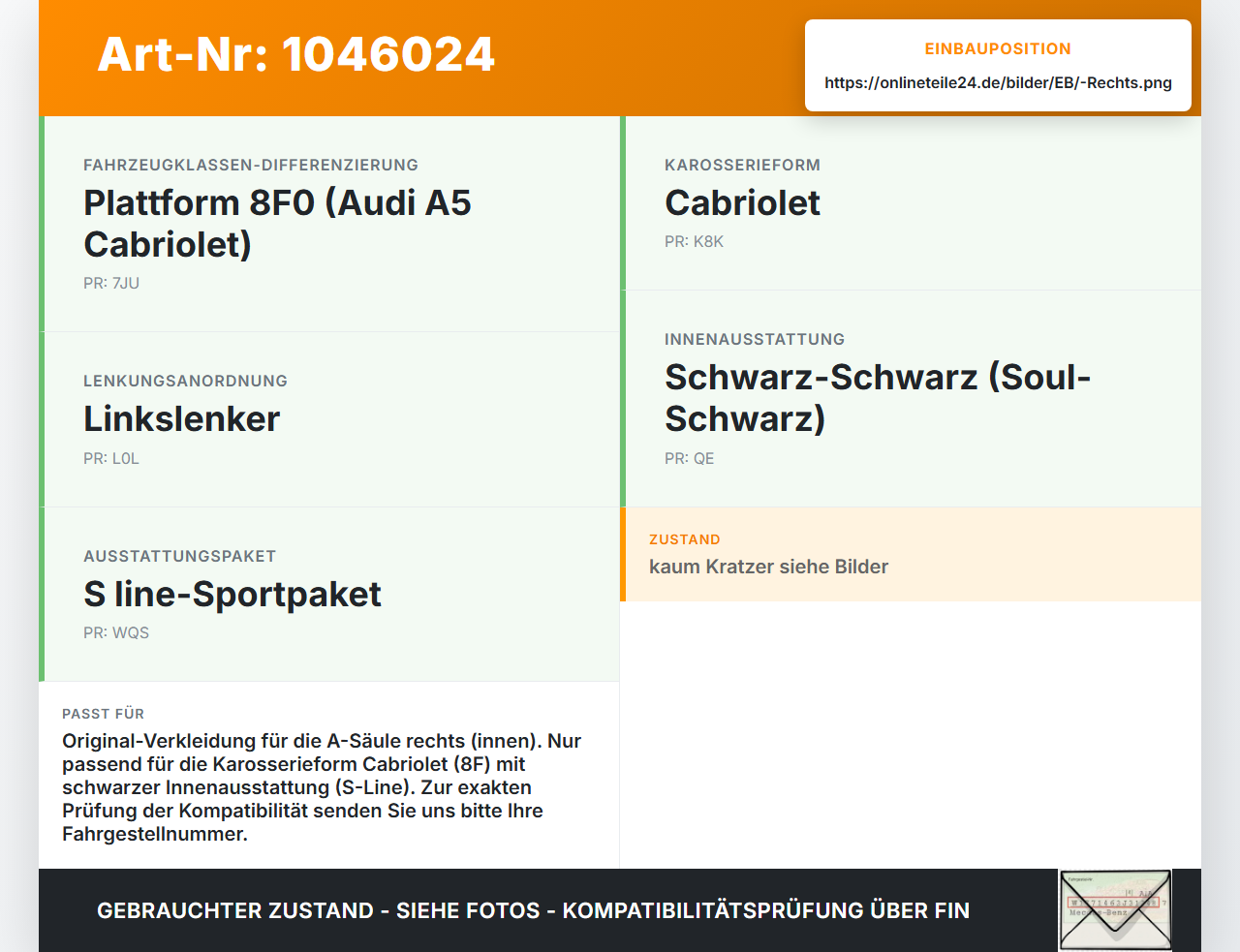 Audi A5 8F Cabrio 09-12 Cabrio Verkleidung für A-Säule Rechts innen Audi A5 8F Cabrio 09-12 25.08.2011 8F0867234B... Vorschau 3