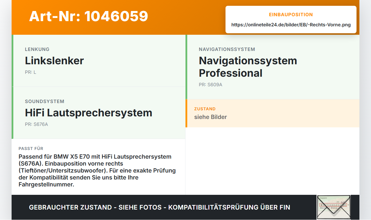 BMW X5 35d E70 06-10 Lautsprecher Tieftöner Rechts Vorne BMW X5 35d E70 06-10 16.06.2009 9218695 65139218695... Vorschau 3