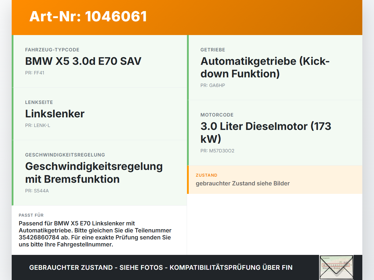 BMW X5 35d E70 06-10 3,0d 173KW Gaswertgeber Gaspedal BMW X5 35d E70 06-10 16.06.2009 6860784 35426860784 gebraucht Vorschau 3