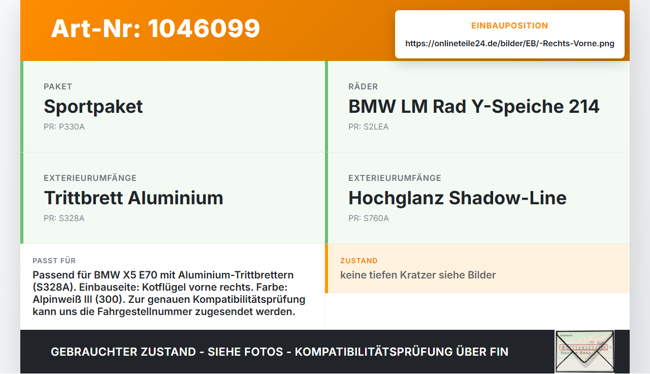 BMW X5 35d E70 06-10 Leiste Zierleiste für Kotflügel Rechts Vorne 300 BMW X5 35d E70 06-10 16.06.2009 7158428... Vorschau 3