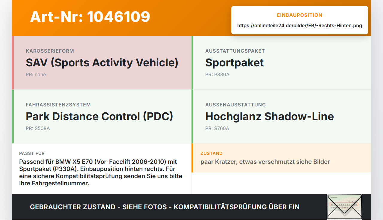 BMW X5 35d E70 06-10 Schutzecke für Stoßstange Stoßfänger Hinten Rechts BMW X5 35d E70 06-10 16.06.2009 7226936... Vorschau 3