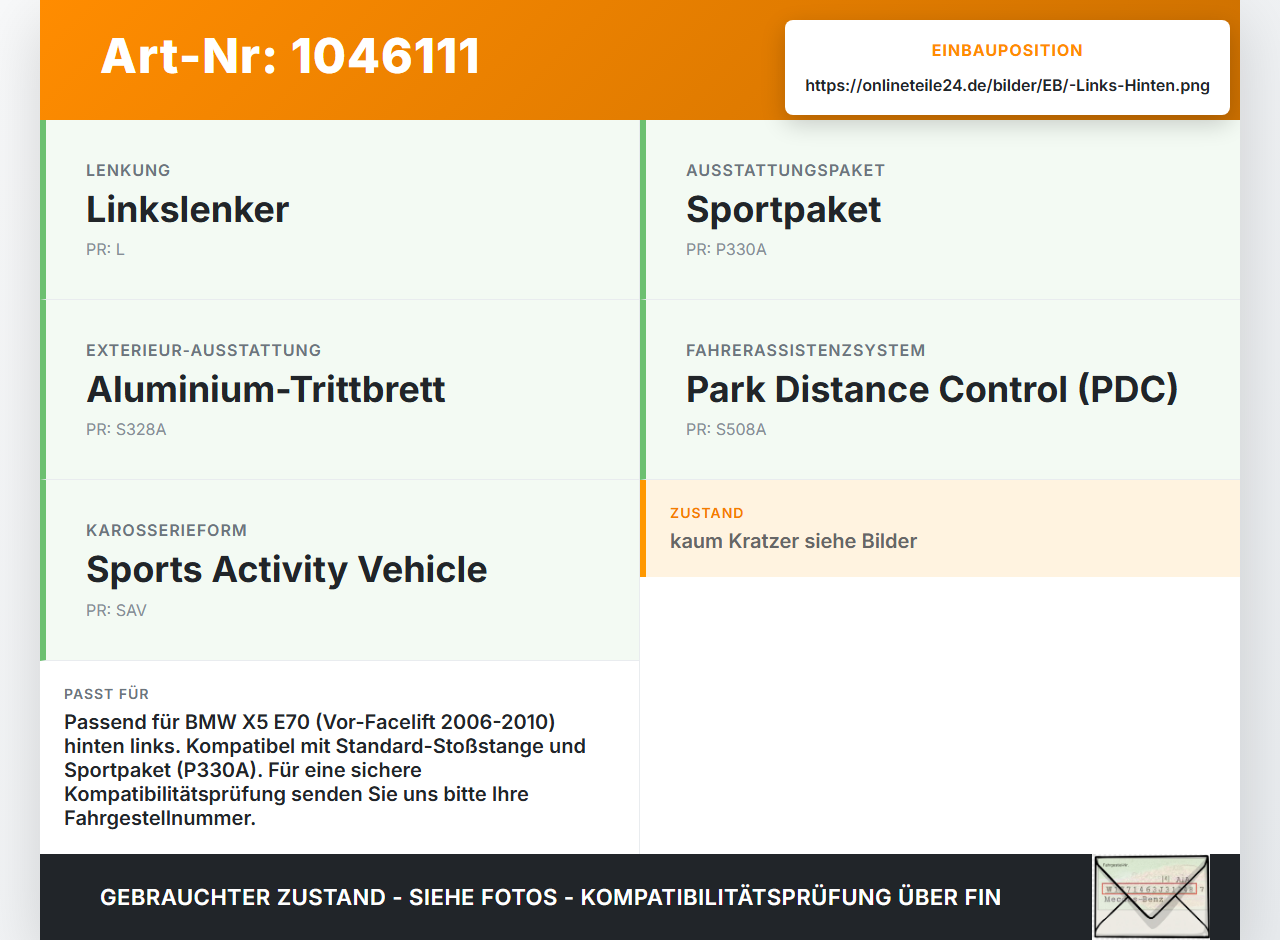 BMW X5 35d E70 06-10 Reflektor für Stoßstange Hinten Links BMW X5 35d E70 06-10 16.06.2009 7178280 51127178280... Vorschau 3