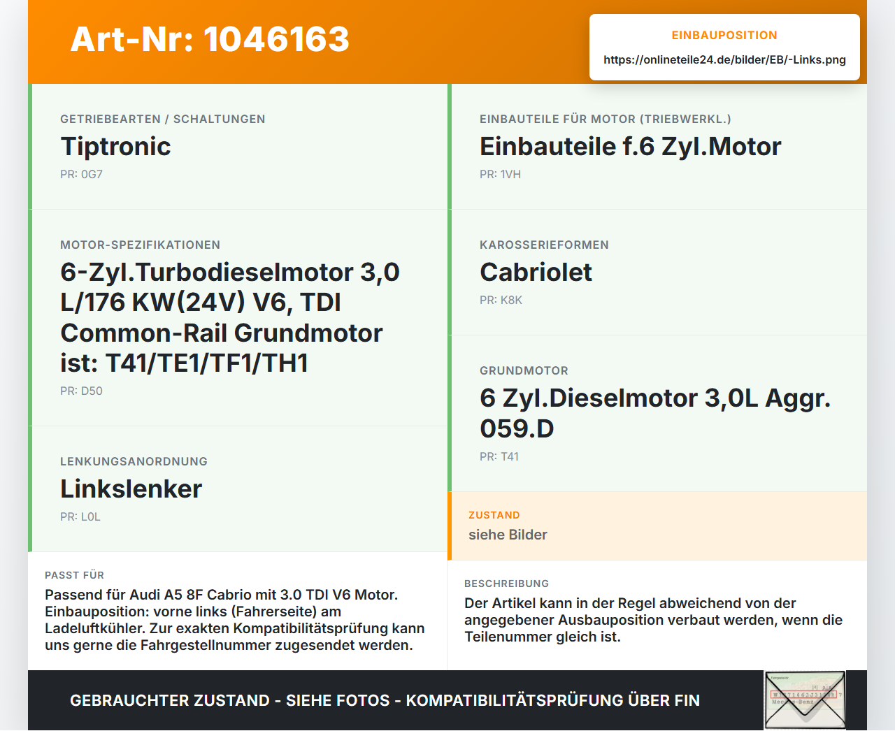 Audi A5 8F Cabrio 09-12 TDI 3,0 176KW Ansaugrohr Ladeluftschlauch Luftschlauch Pos.1 Links Audi A5 8F Cabrio 09-12... Vorschau 3