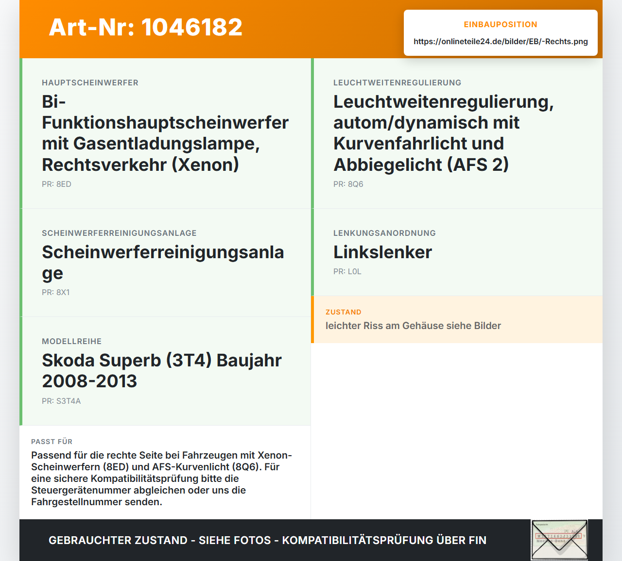 Skoda Superb 3T4 08-13 AFS Leistungsmodul Kurvenlicht Steuergerät Rechts Skoda Superb 3T4 08-13 20.06.2008... Vorschau 3
