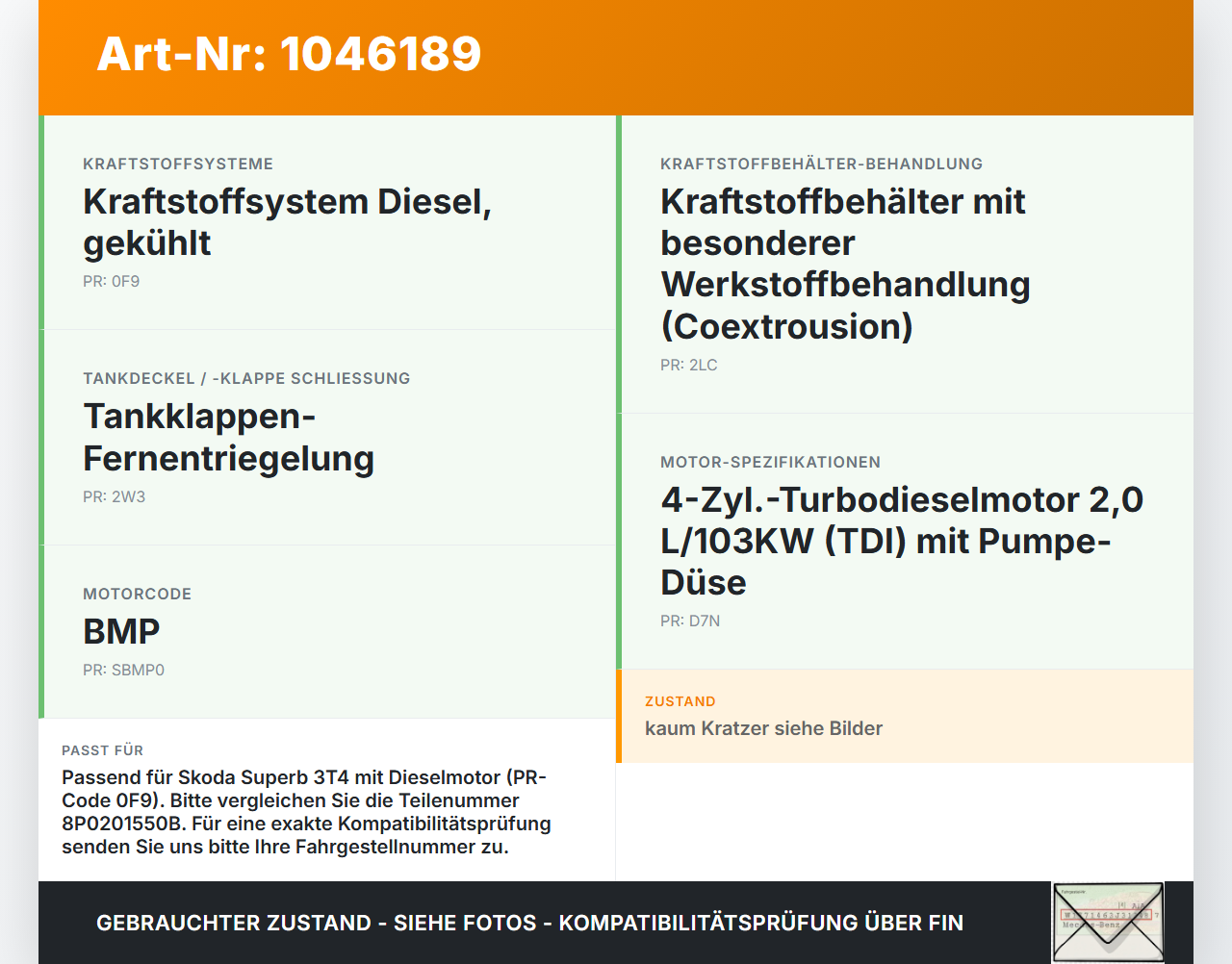 Skoda Superb 3T4 08-13 Tankdeckel Verschluss Tankverschluss Skoda Superb 3T4 08-13 20.06.2008 8P0201550B gebraucht Vorschau 3