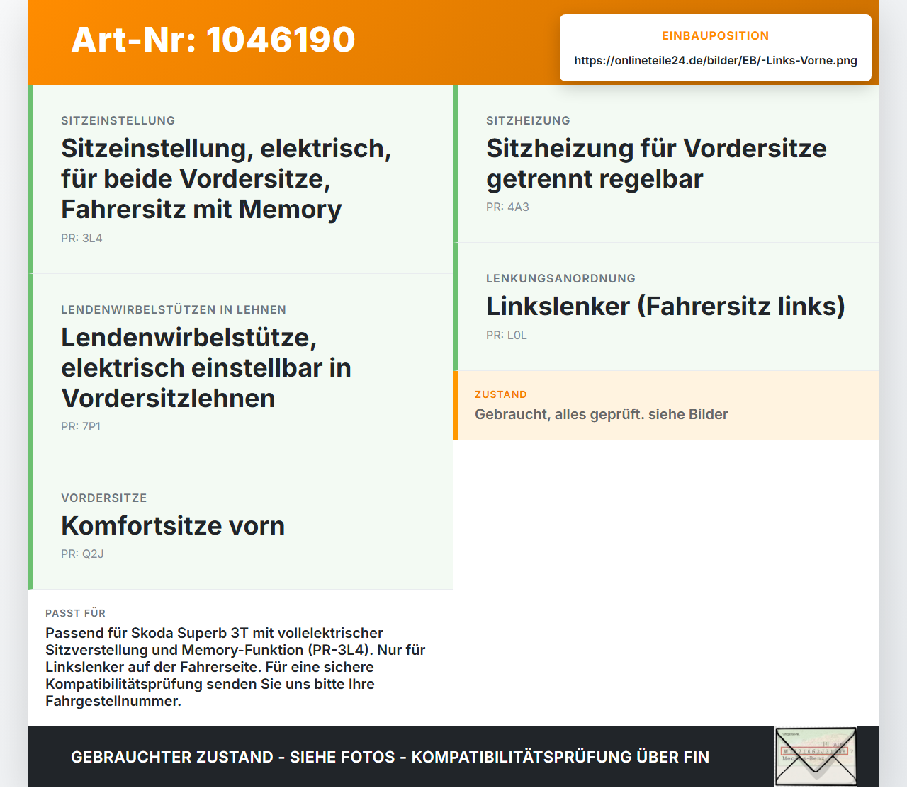 Skoda Superb 3T4 08-13 Stellmotor für Sitzverstellung Fahrersitz Links Vorne Skoda Superb 3T4 08-13 20.06.2008... Vorschau 3