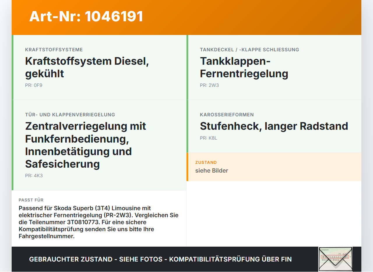 Skoda Superb 3T4 08-13 Tankdeckel Stellmotor Tankklappenmotor Skoda Superb 3T4 08-13 20.06.2008 3T0810773... Vorschau 3