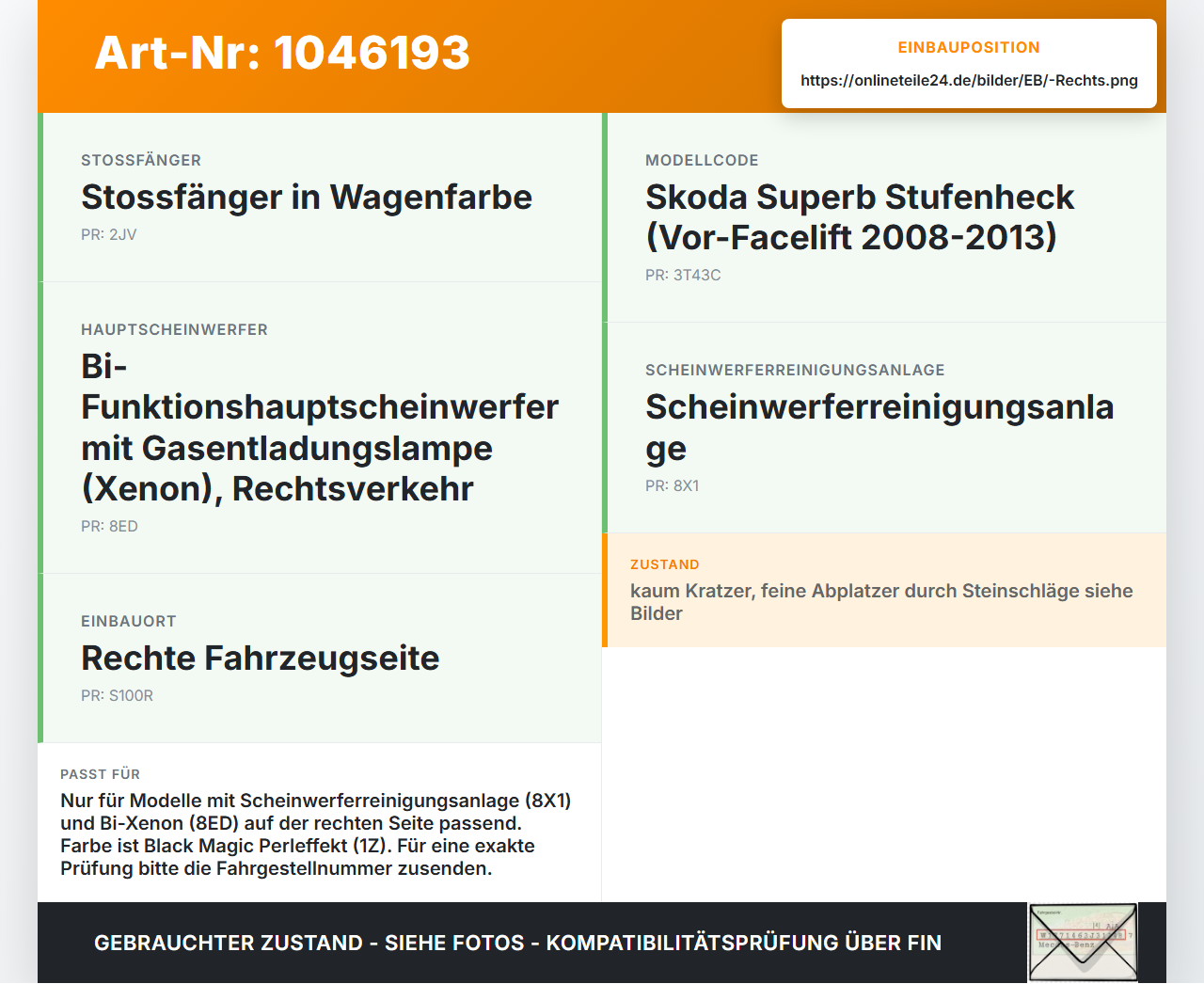 Skoda Superb 3T4 08-13 Deckel Klappe Abdeckung für Waschdüse Scheinwerfer SRA Rechts Skoda Superb 3T4 08-13... Vorschau 3