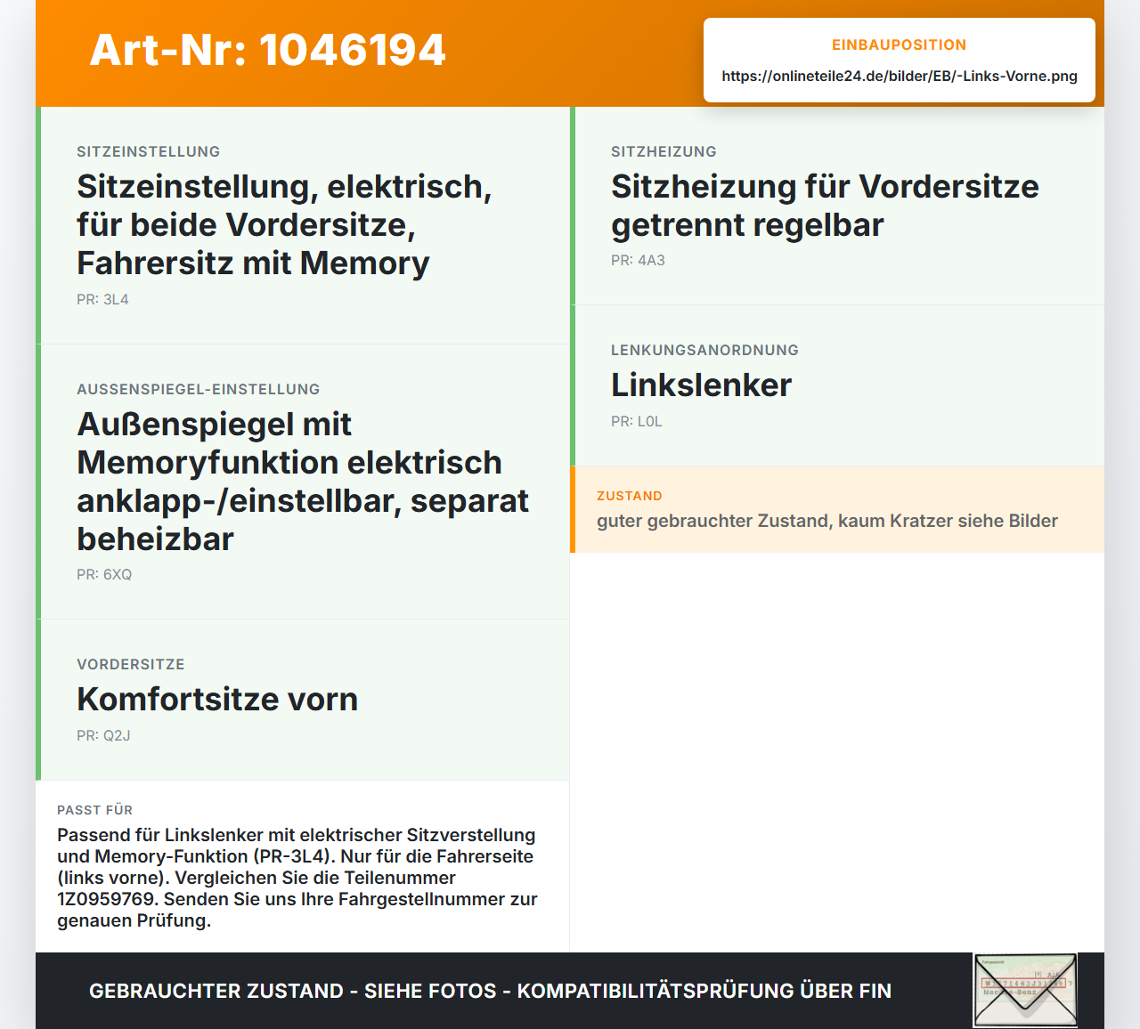 Skoda Superb 3T4 08-13 Schalter Memory für Sitzverstellung Links Vorne Skoda Superb 3T4 08-13 20.06.2008 1Z0959769... Vorschau 3