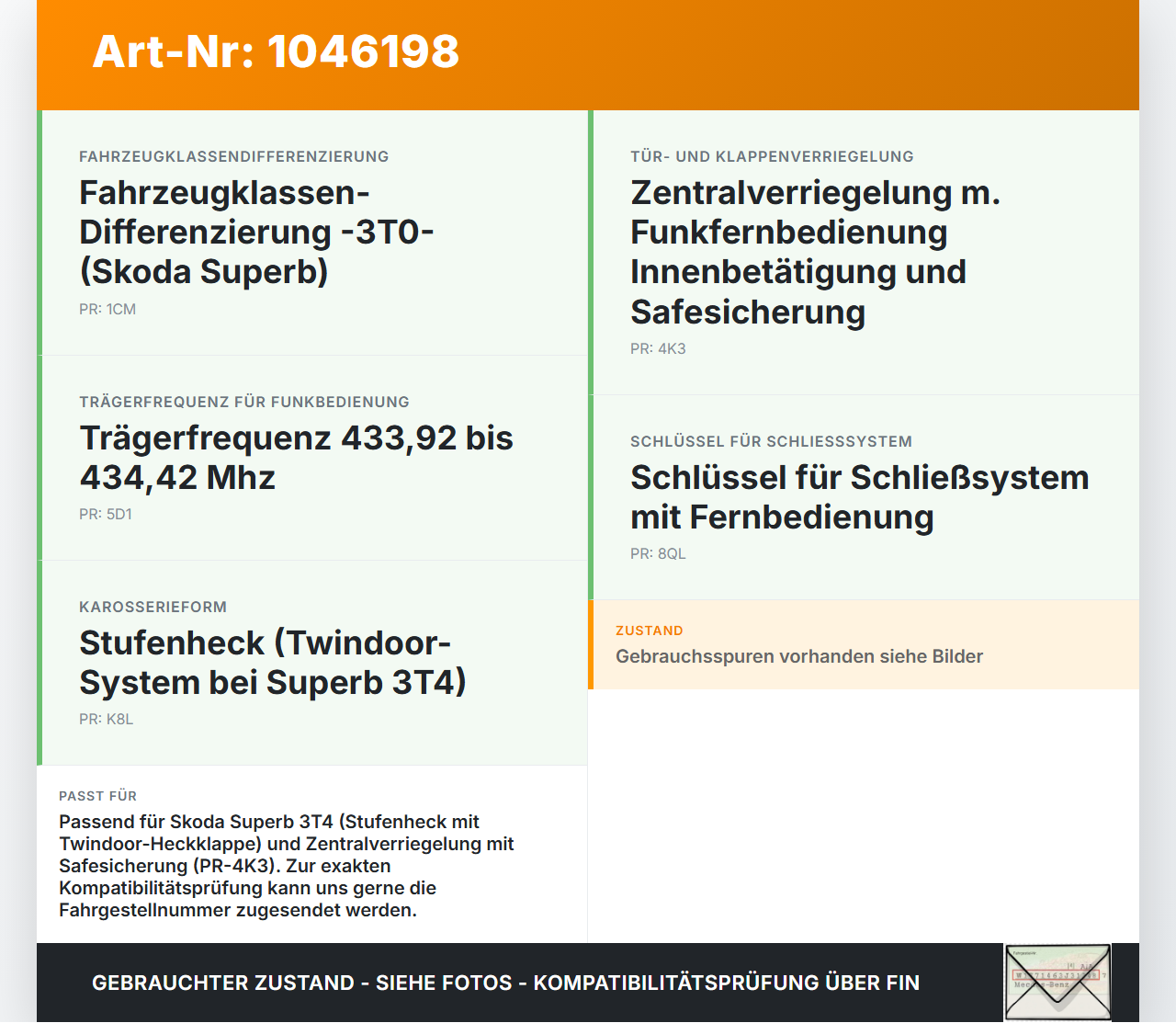Skoda Superb 3T4 08-13 Lim Schloss f. Heckklappe Heckklappenschloss Verriegelung Skoda Superb 3T4 08-13 20.06.2008... Vorschau 3