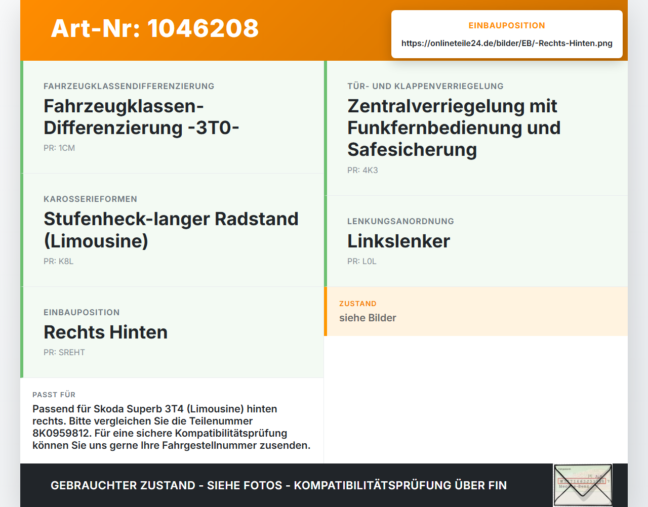 Skoda Superb 3T4 08-13 Lim Fensterhebermotor Rechts Hinten Skoda Superb 3T4 08-13 20.06.2008 8K0959812... Vorschau 3