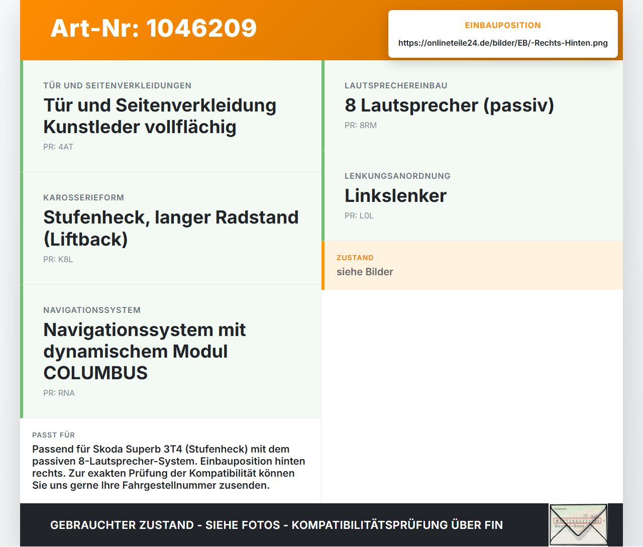 Skoda Superb 3T4 08-13 Lautsprecher Hochtöner Rechts Hinten Skoda Superb 3T4 08-13 20.06.2008 3T0035411C... Vorschau 3