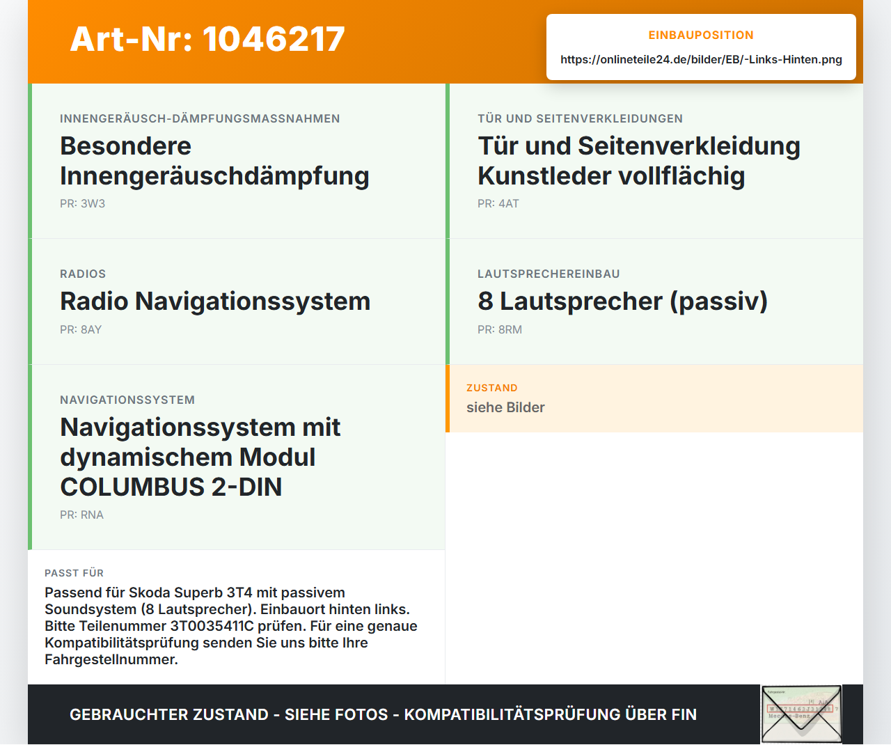 Skoda Superb 3T4 08-13 Lautsprecher Hochtöner Links Hinten Skoda Superb 3T4 08-13 20.06.2008 3T0035411C... Vorschau 3