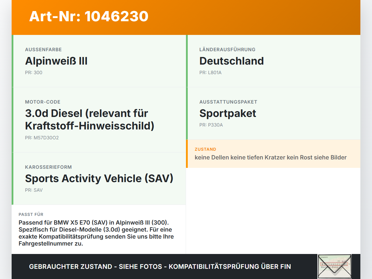BMW X5 35d E70 06-10 Tankdeckel Tankklappe 300 BMW X5 35d E70 06-10 16.06.2009 7193381 16117193381 gebraucht Vorschau 3