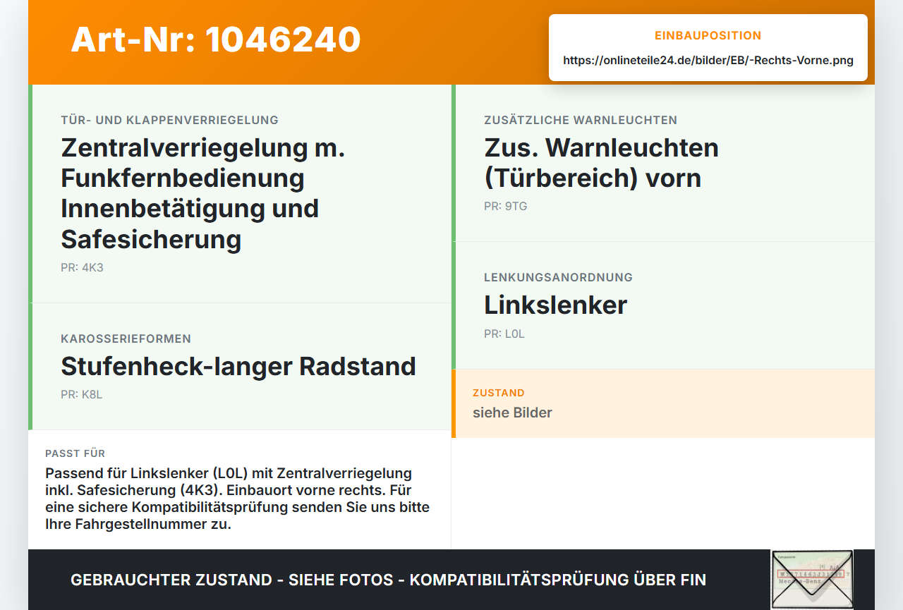 Skoda Superb 3T4 08-13 Lim Türschloss m. ZV Stellmotor Rechts Vorne Skoda Superb 3T4 08-13 20.06.2008 3C1837016A... Vorschau 3