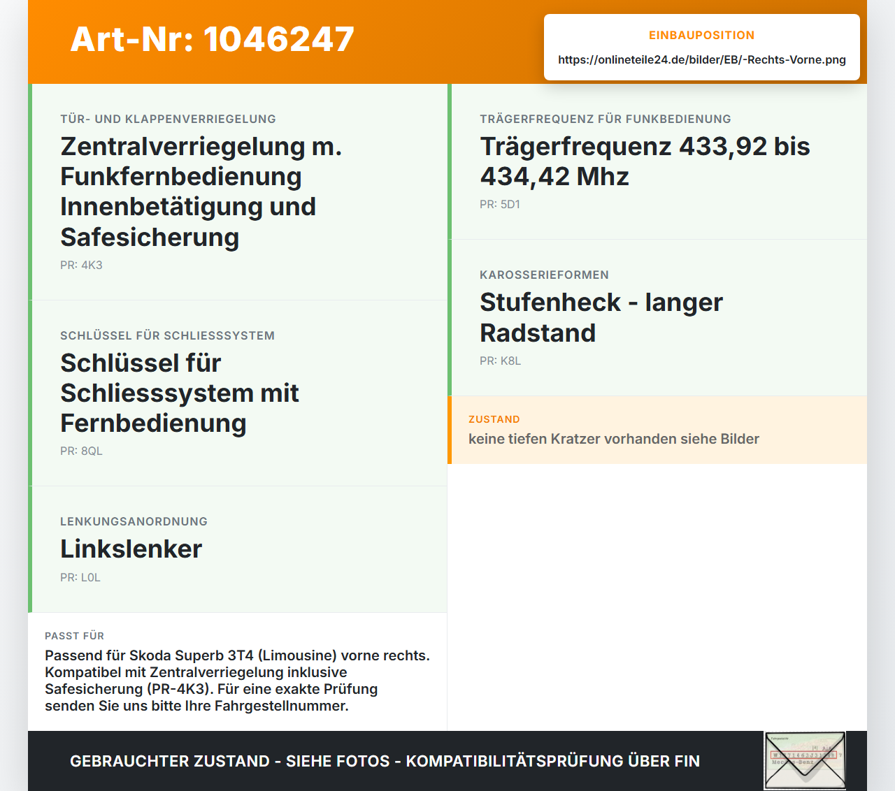 Skoda Superb 3T4 08-13 Lim Türgriff Griff aussen Rechts Vorne LF9R Skoda Superb 3T4 08-13 20.06.2008 1K8837206A... Vorschau 3