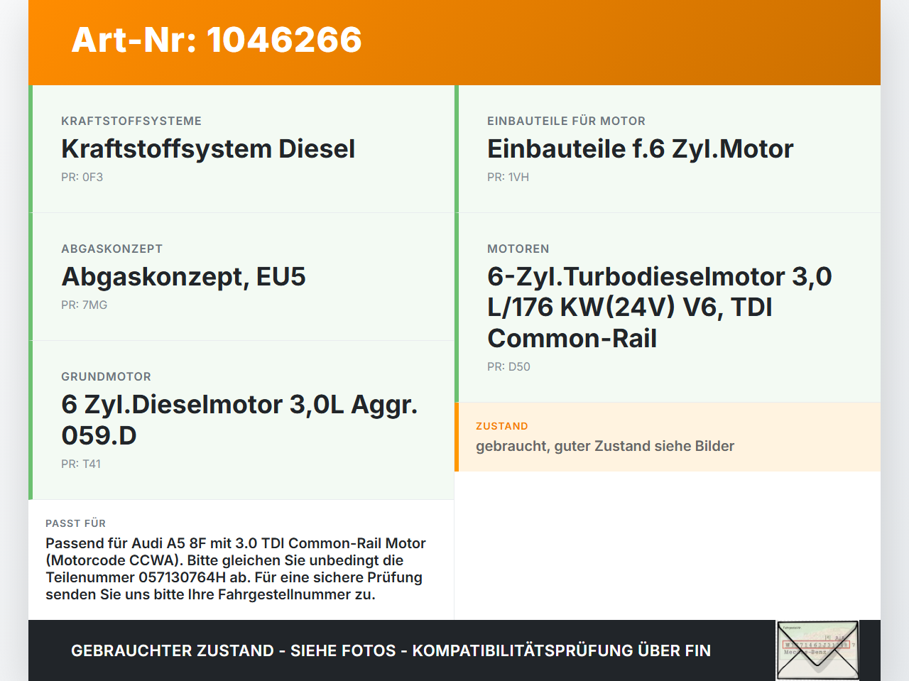 Audi A5 8F Cabrio 09-12 TDI 3,0 176KW Railsensor Drucksensor Audi A5 8F Cabrio 09-12 25.08.2011 057130764H... Vorschau 3