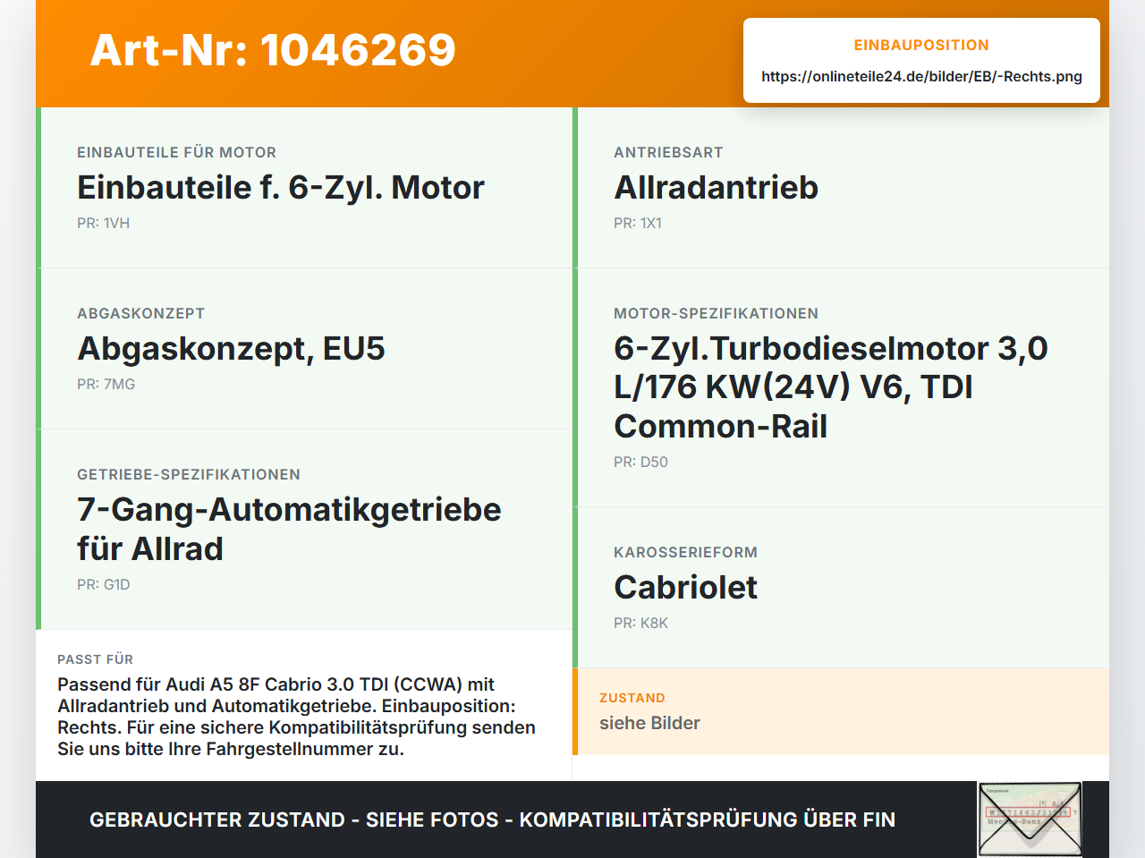 Audi A5 8F Cabrio 09-12 TDI 3,0 176KW Hosenrohr Vorderrohr Abgasrohr Flexrohr Rechts Audi A5 8F Cabrio 09-12... Vorschau 3
