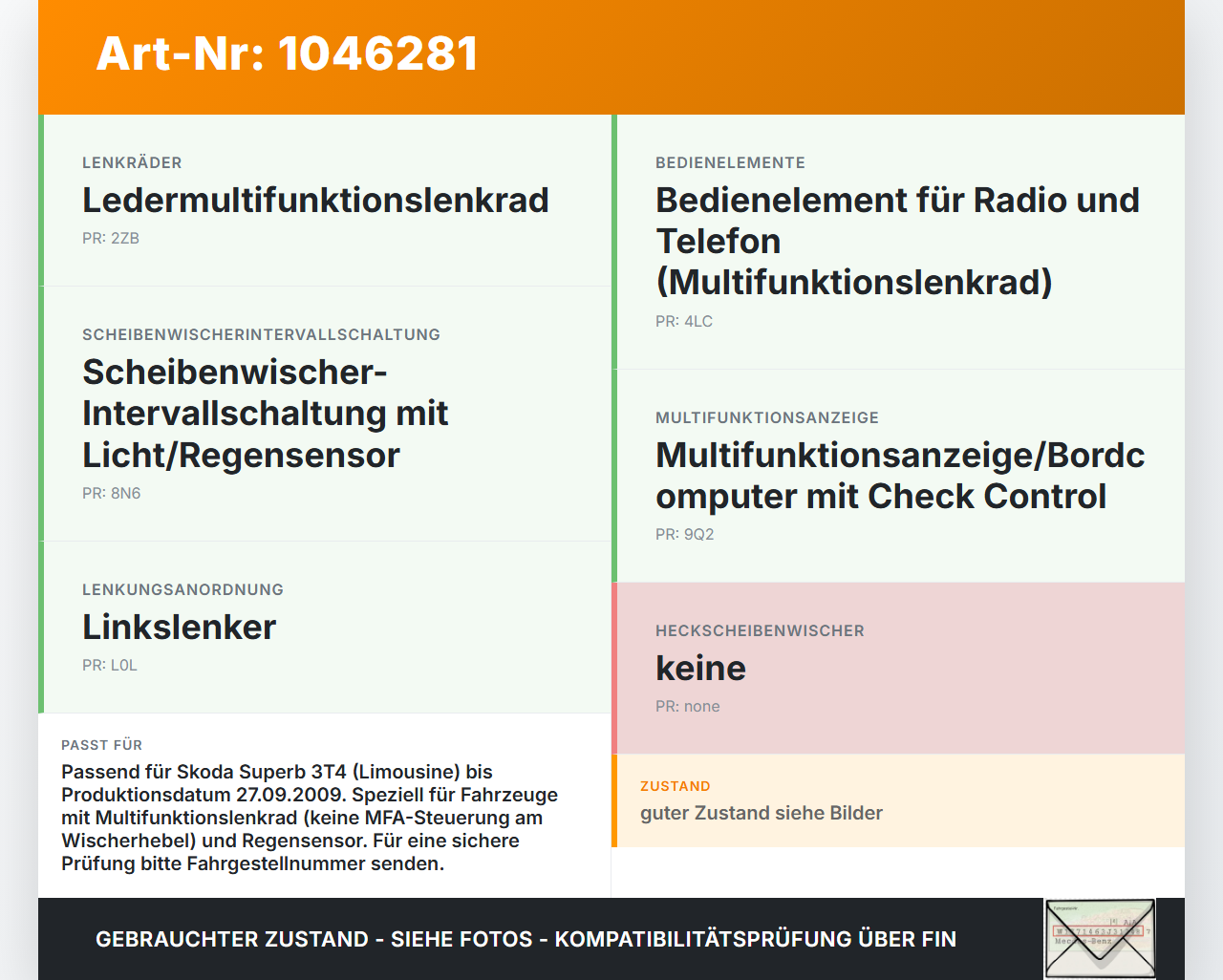 Skoda Superb 3T4 08-13 Lenkstockschalter Wischerschalter Wischer Skoda Superb 3T4 08-13 20.06.2008 1K0953519H... Vorschau 3
