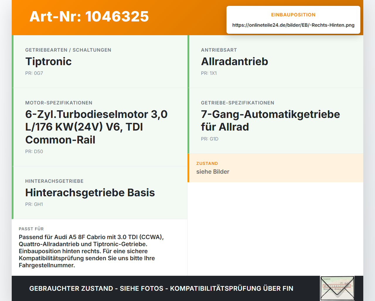 Audi A5 8F Cabrio 09-12 Cabrio TDI 3,0 176KW 4WD Antriebswelle Gelenkwelle Hinten Rechts Audi A5 8F Cabrio 09-12... Vorschau 3
