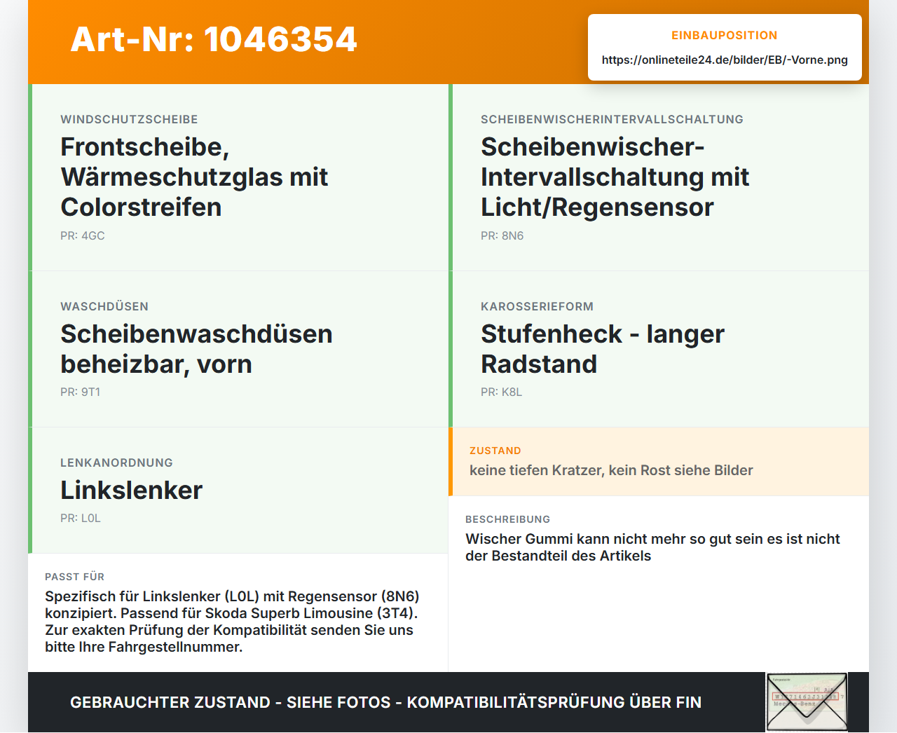 Skoda Superb 3T4 08-13 2x Scheibenwischer Wischarm Vorne Skoda Superb 3T4 08-13 20.06.2008 3T1955409A gebraucht Vorschau 3